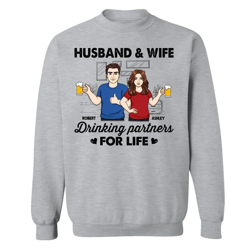 Husband & Wife Drinking Partners For Life Sketch Personalized Shirt - Image 18