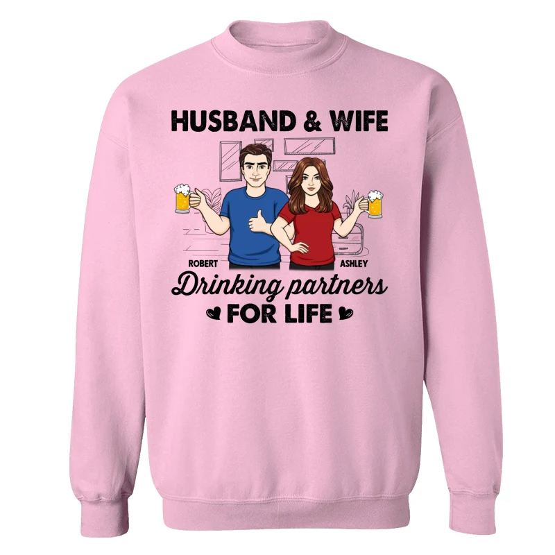 Husband & Wife Drinking Partners For Life Sketch Personalized Shirt - Image 19