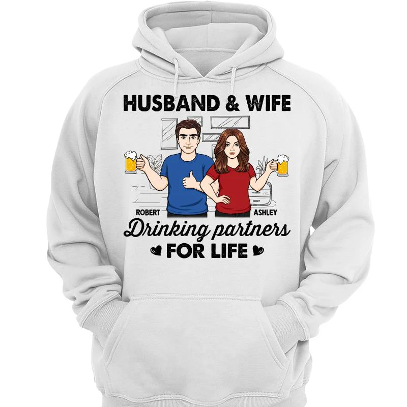 Husband & Wife Drinking Partners For Life Sketch Personalized Shirt - Image 3