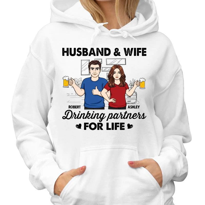 Husband & Wife Drinking Partners For Life Sketch Personalized Shirt - Image 4