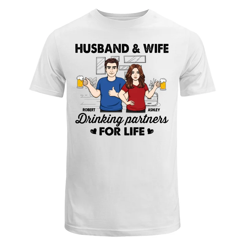 Husband & Wife Drinking Partners For Life Sketch Personalized Shirt - Image 5