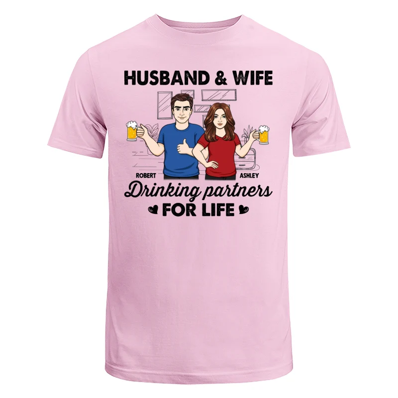 Husband & Wife Drinking Partners For Life Sketch Personalized Shirt - Image 7