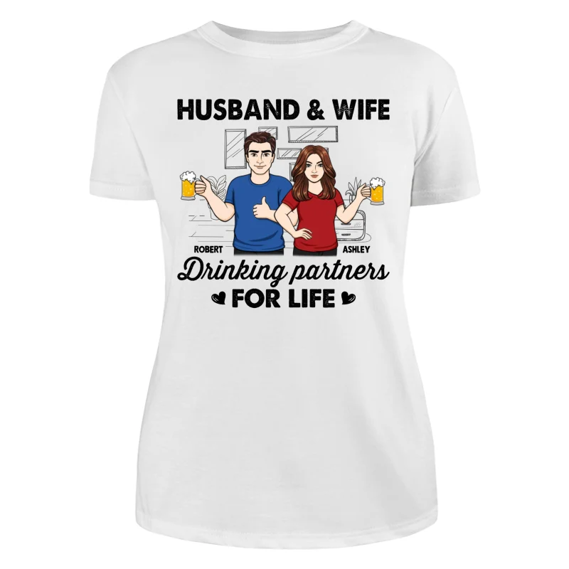 Husband & Wife Drinking Partners For Life Sketch Personalized Shirt - Image 9