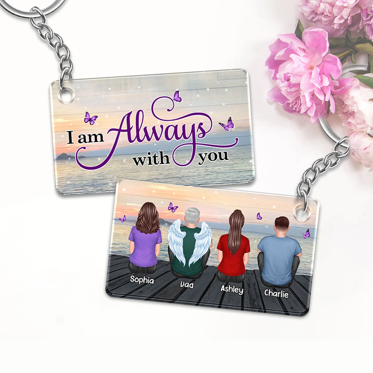 I Am Always With You Lake View Memorial Personalized Acrylic Keychain - Image 2