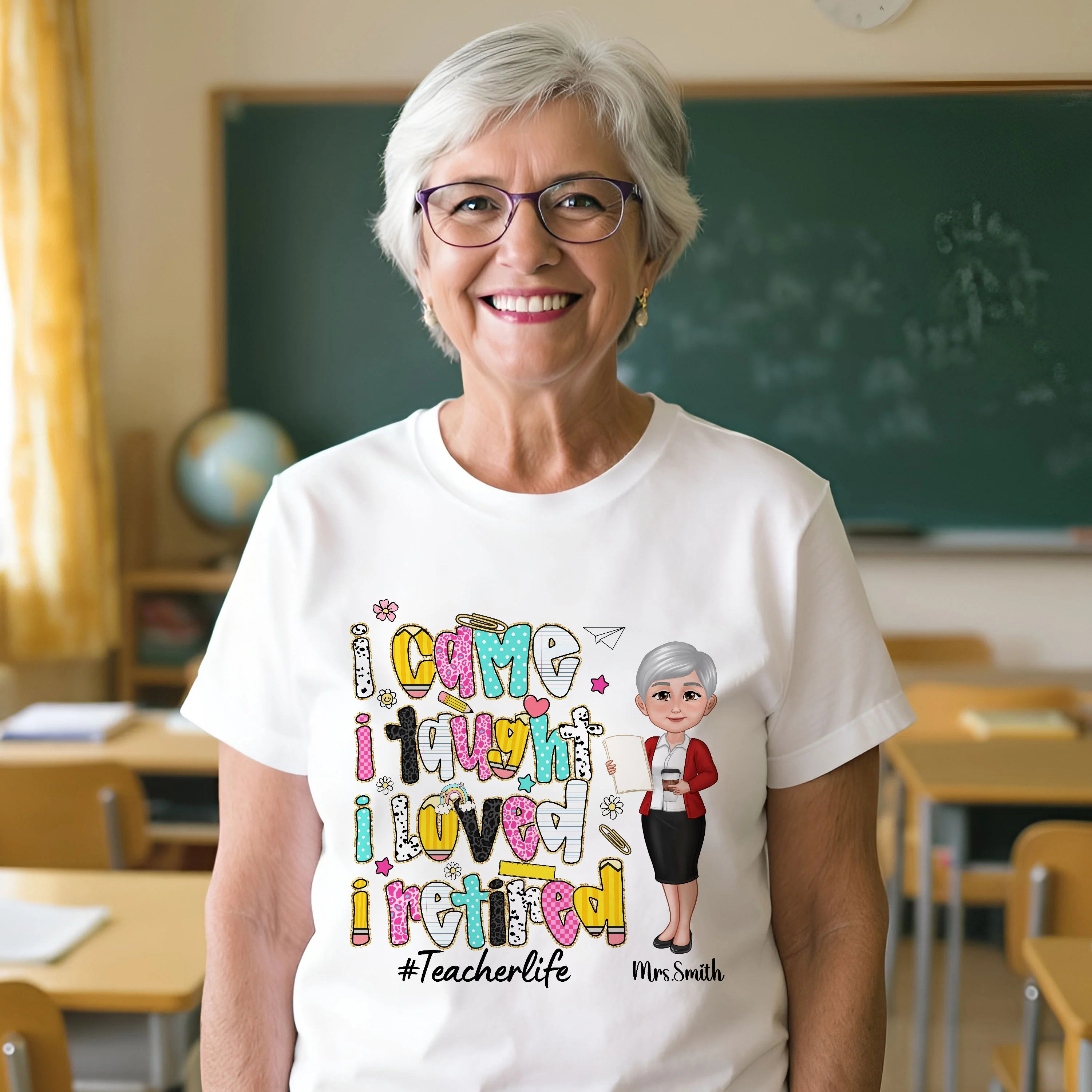 I Came I Taught I Loved I Retired Colorful Pattern Personalized Shirt, Retirement gift for teacher - Image 3