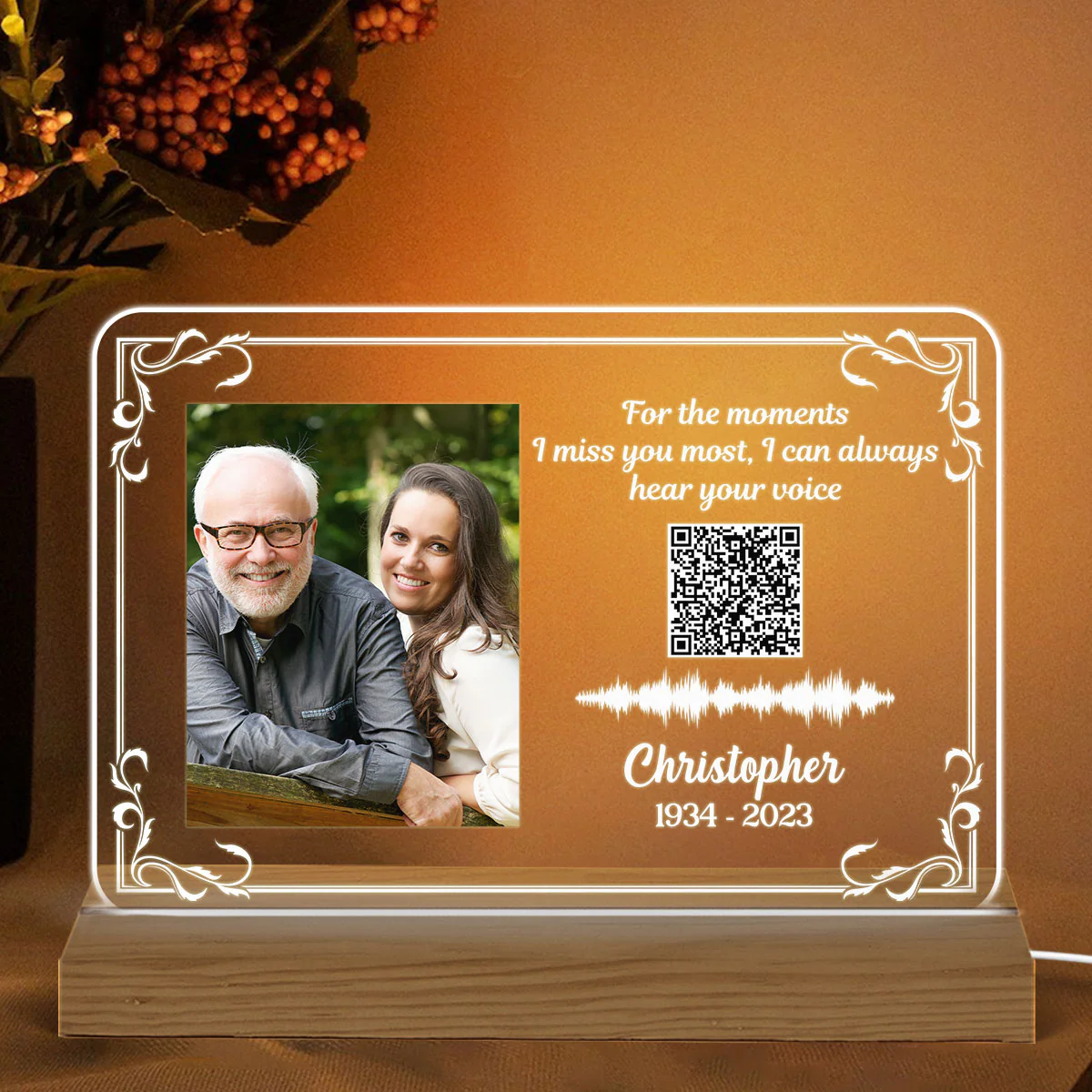 I Can Always Hear Your Voice Family Memorial Voice Message Voicemail QR Code Personalized Acrylic Plaque With LED Night Light - Image 2