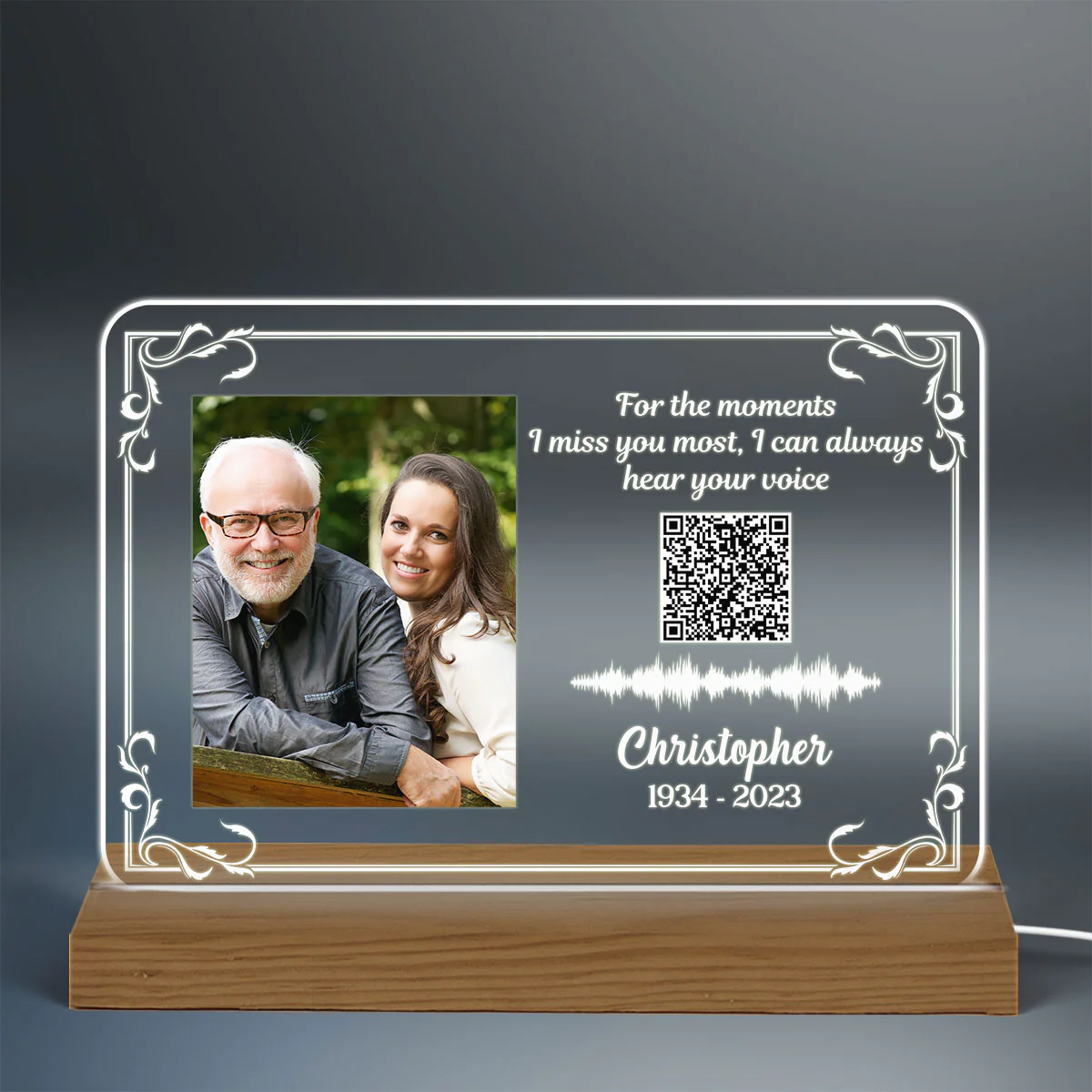 I Can Always Hear Your Voice Family Memorial Voice Message Voicemail QR Code Personalized Acrylic Plaque With LED Night Light - Image 3