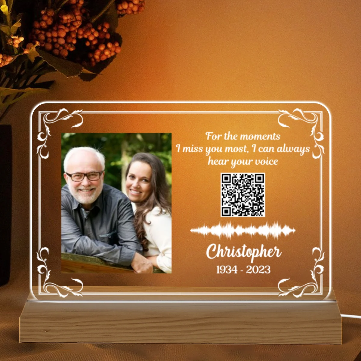 I Can Always Hear Your Voice Family Memorial Voice Message Voicemail QR Code Personalized Acrylic Plaque With LED Night Light - Image 5