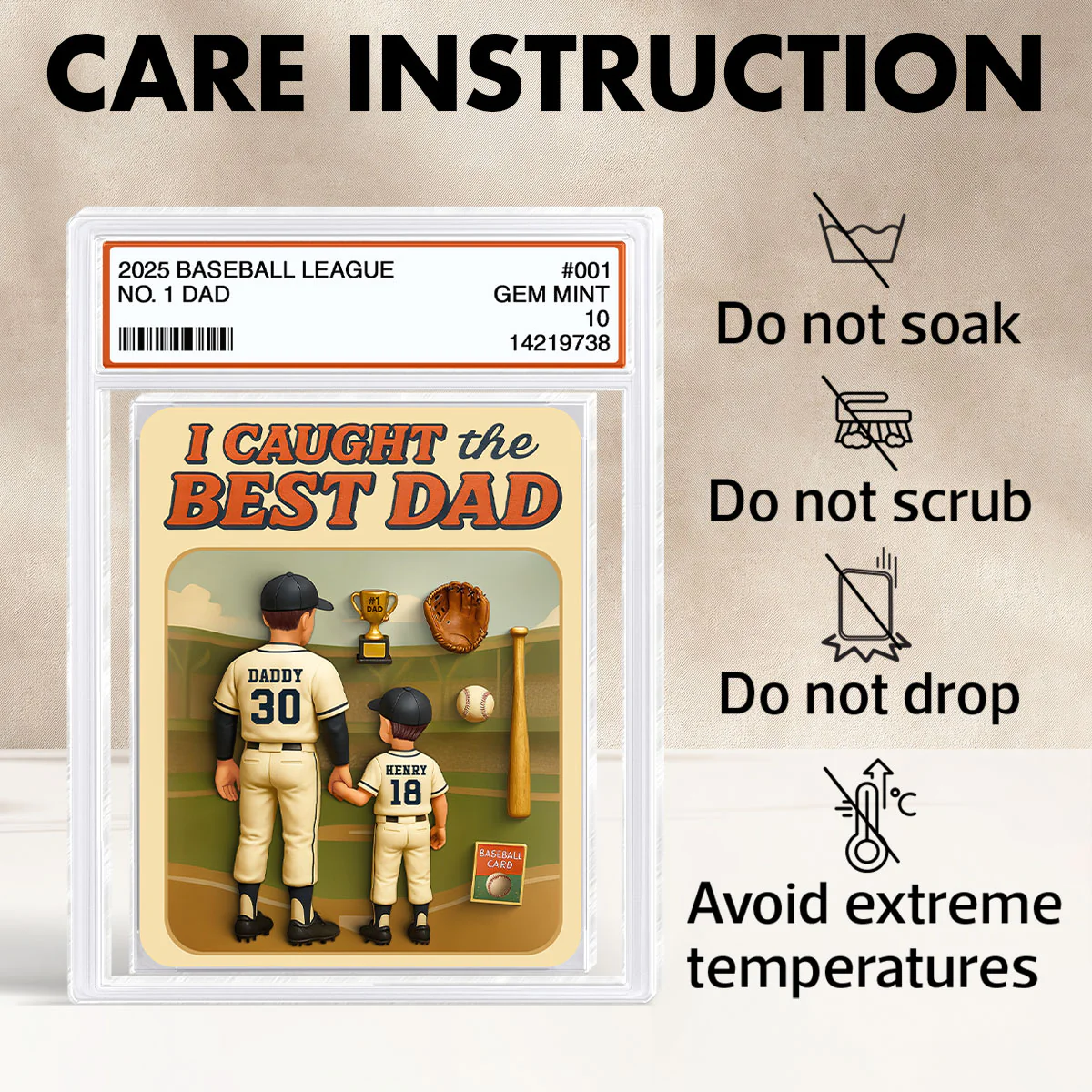 I Caught the Best Dad Baseball Trading Card Personalized Acrylic Block Plaque - Image 10