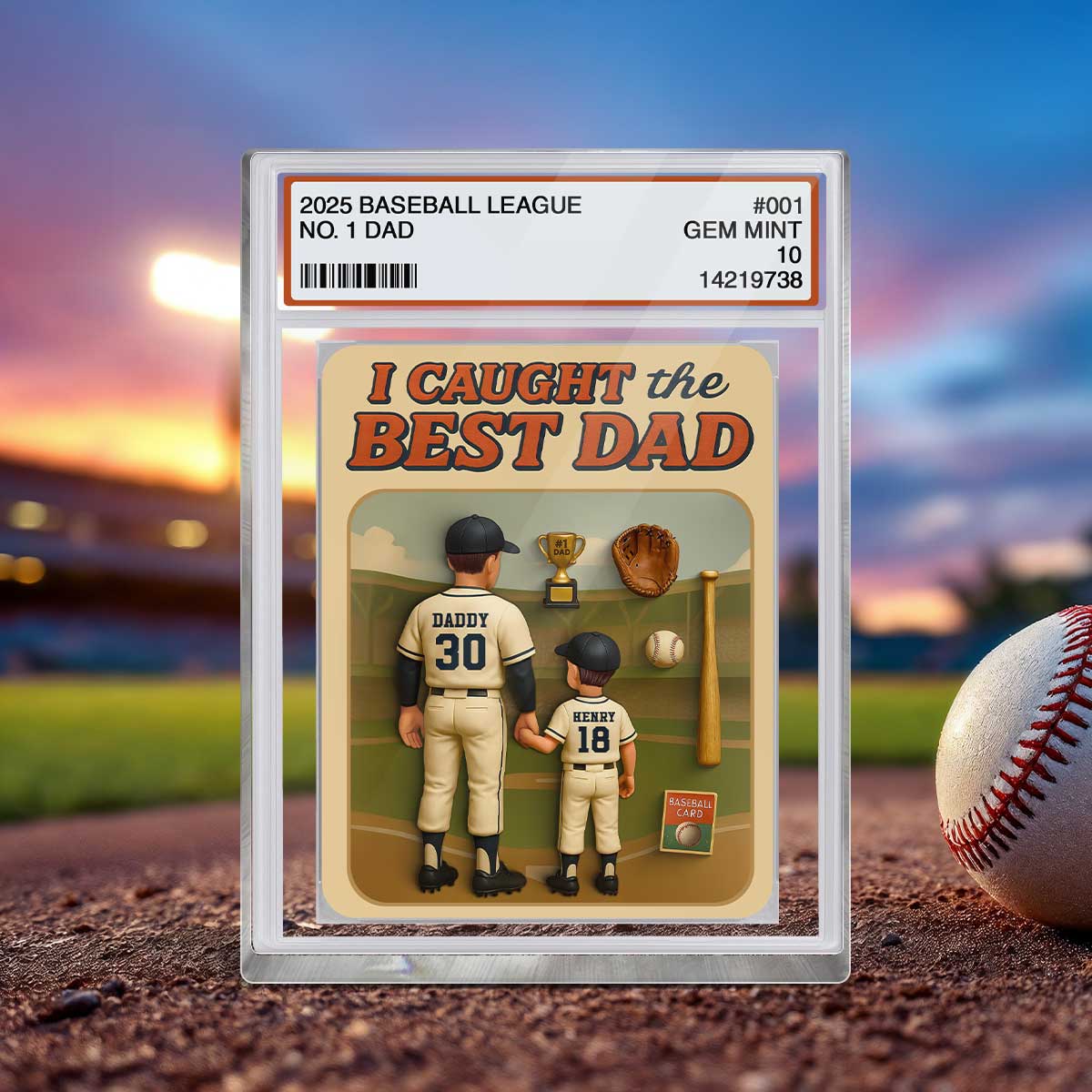 I Caught the Best Dad Baseball Trading Card Personalized Acrylic Block Plaque - Image 2