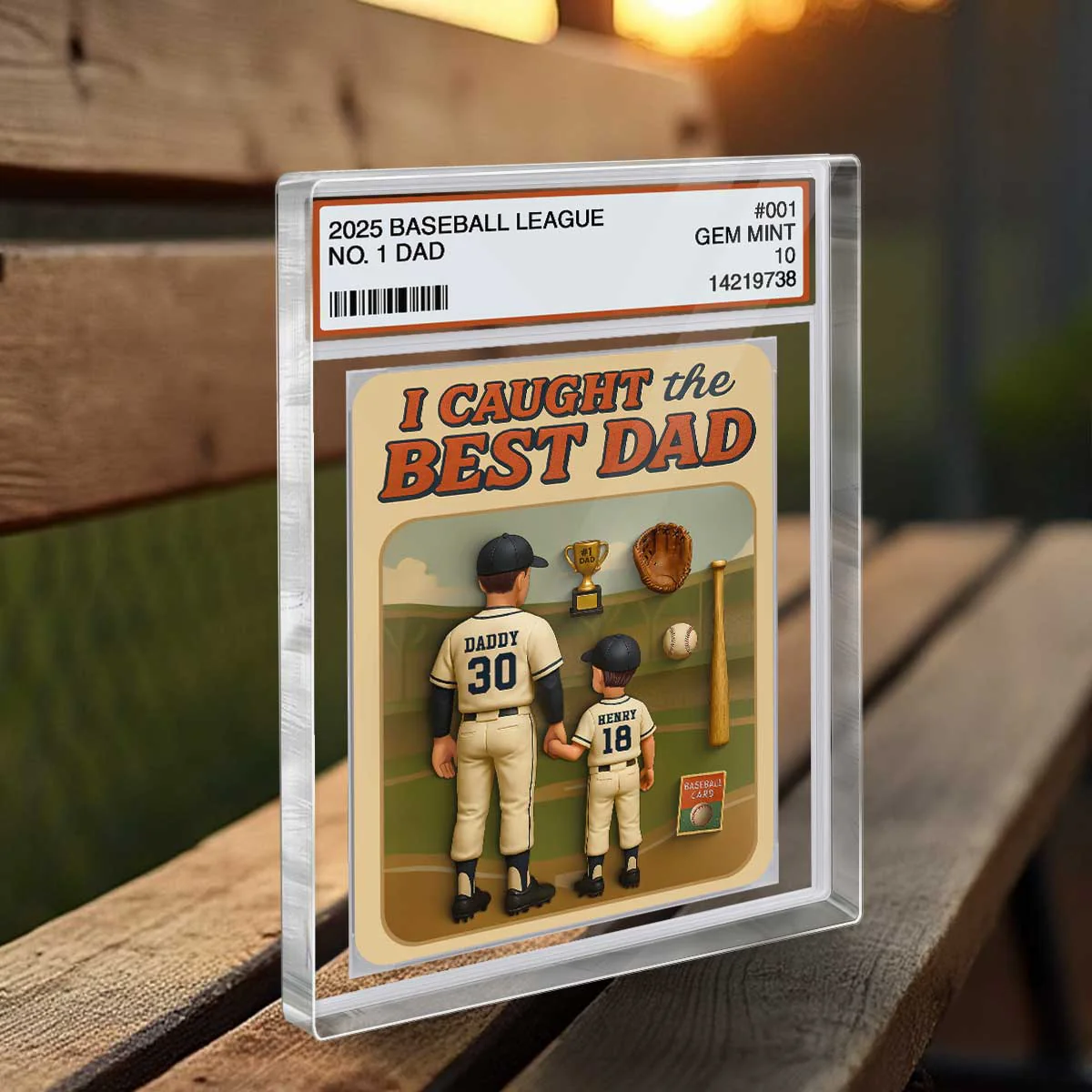 I Caught the Best Dad Baseball Trading Card Personalized Acrylic Block Plaque - Image 3