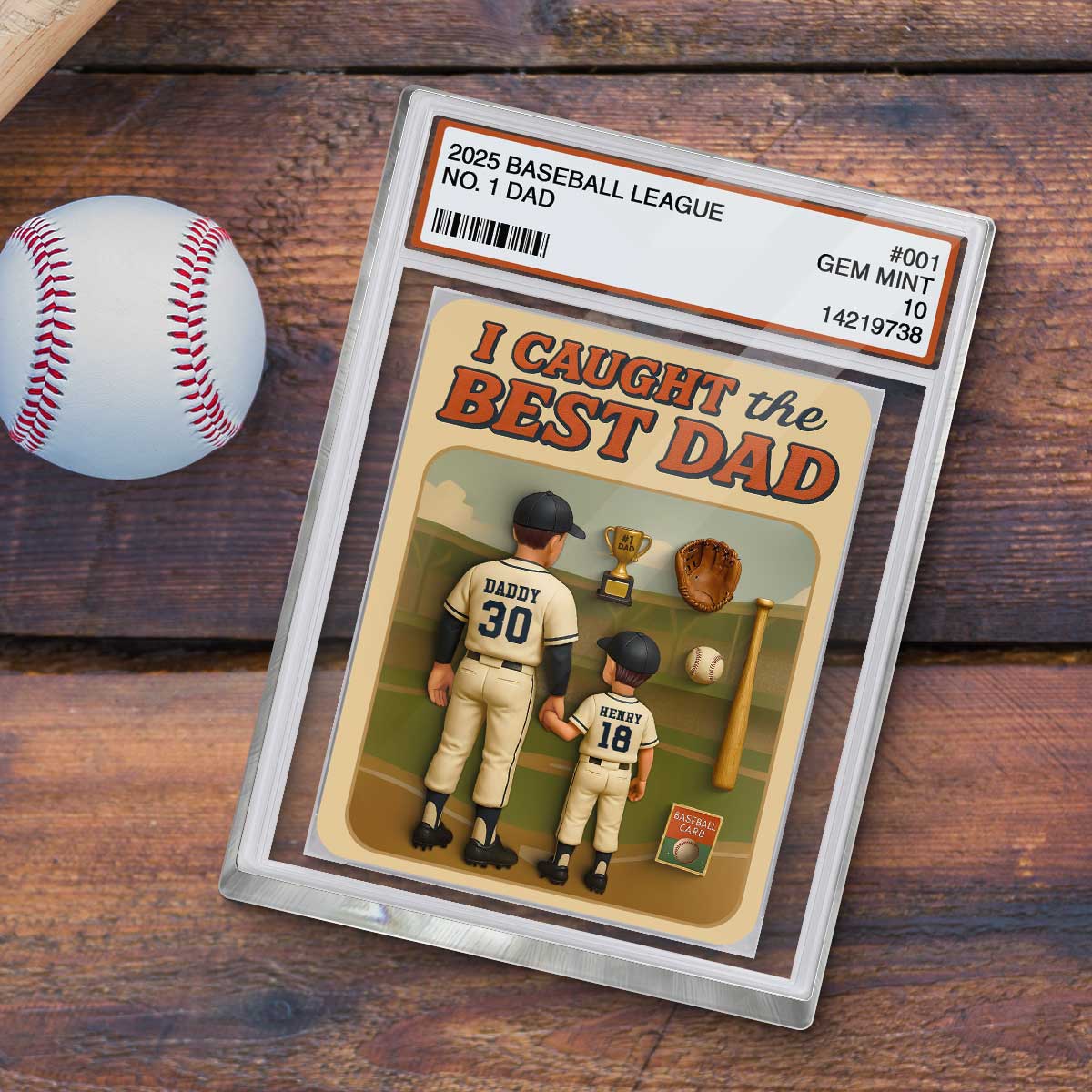 I Caught the Best Dad Baseball Trading Card Personalized Acrylic Block Plaque - Image 4