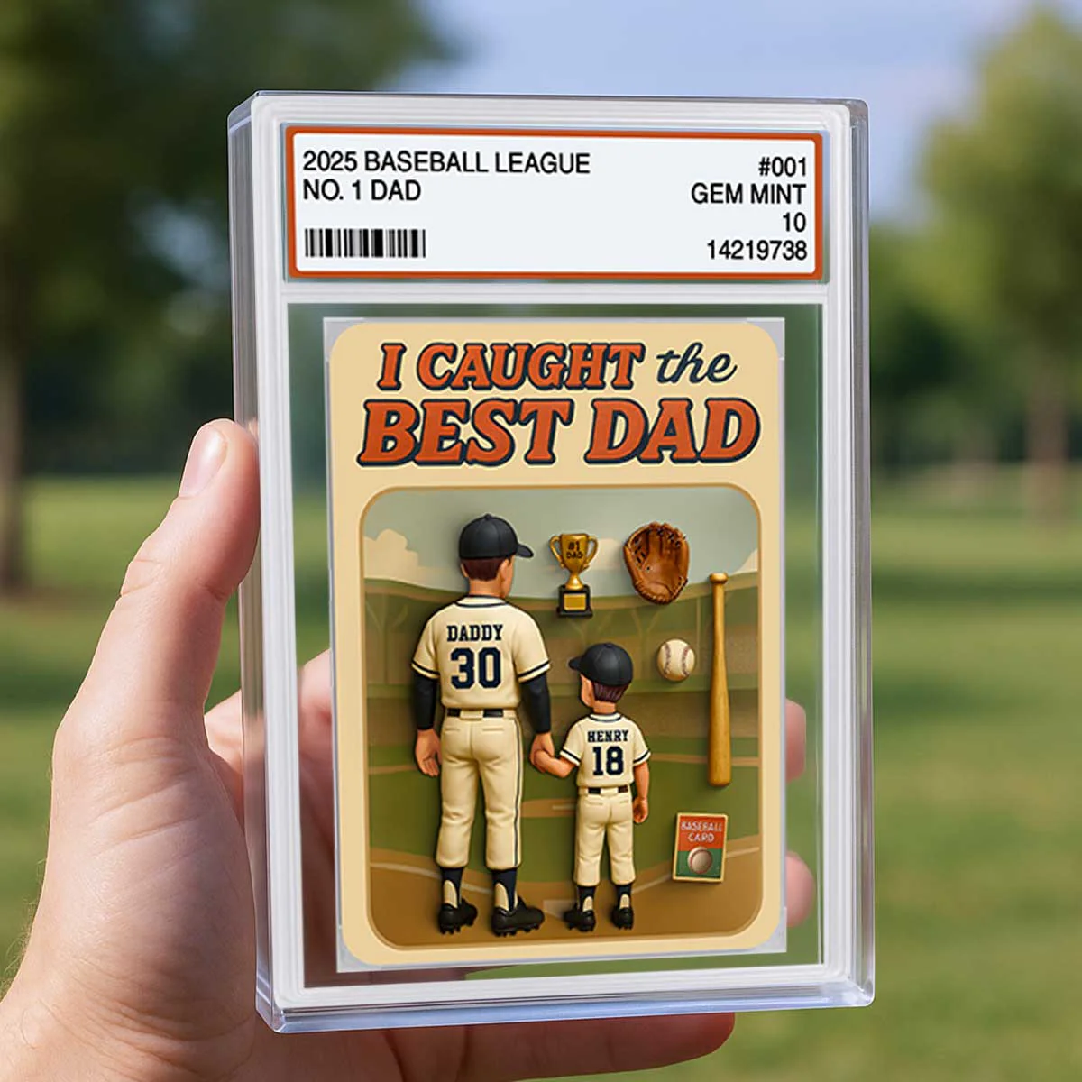 I Caught the Best Dad Baseball Trading Card Personalized Acrylic Block Plaque - Image 5