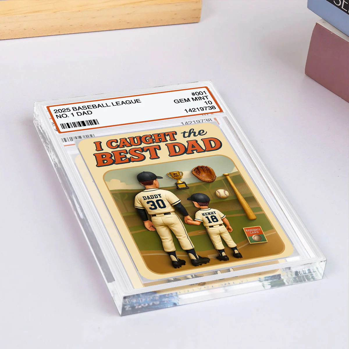 I Caught the Best Dad Baseball Trading Card Personalized Acrylic Block Plaque - Image 6