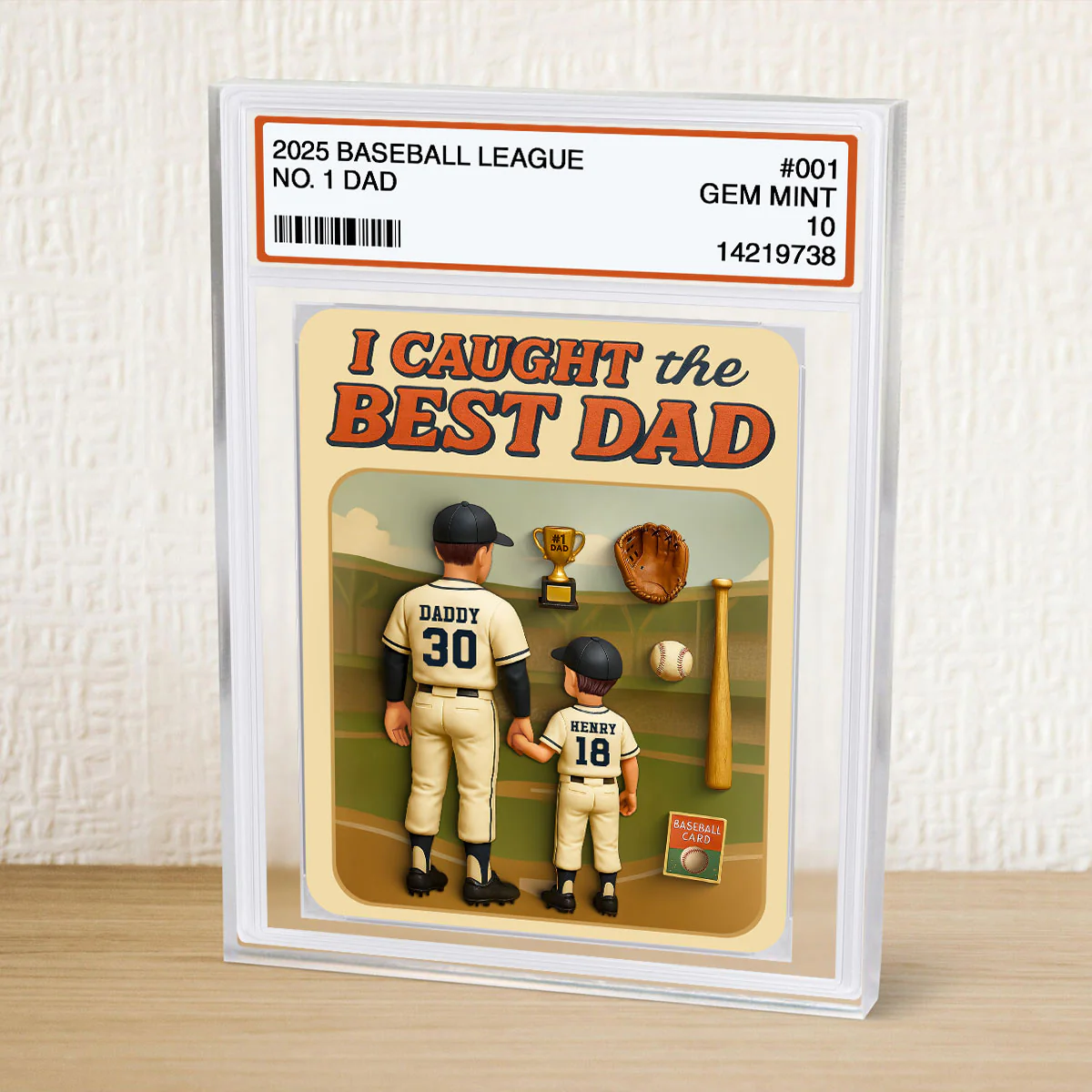 I Caught the Best Dad Baseball Trading Card Personalized Acrylic Block Plaque - Image 7