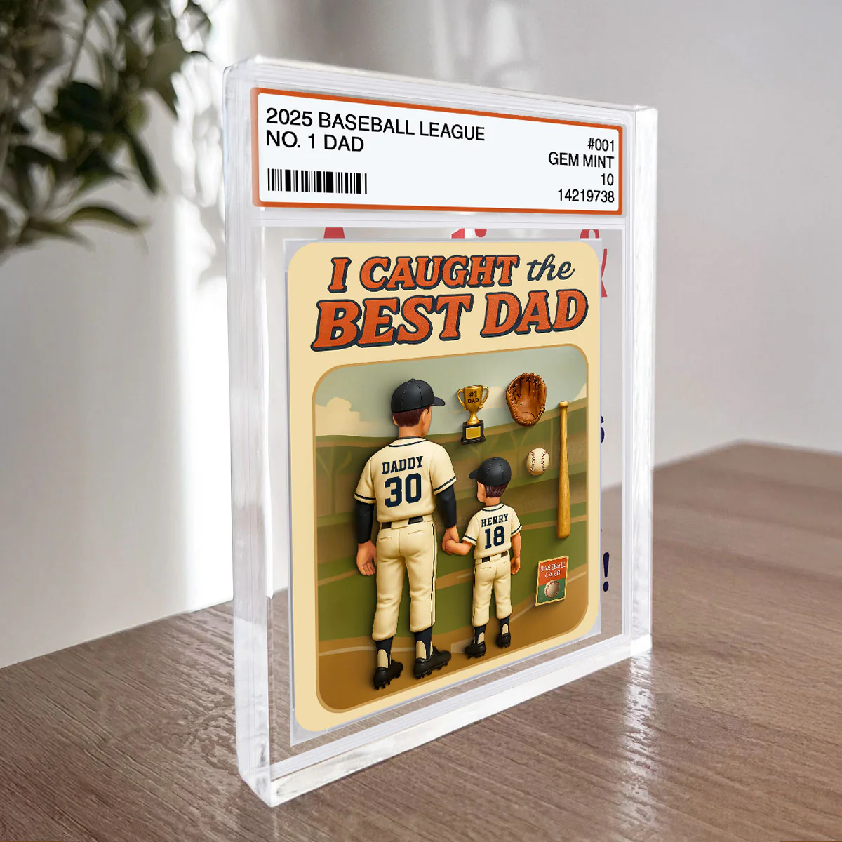 I Caught the Best Dad Baseball Trading Card Personalized Acrylic Block Plaque - Image 8