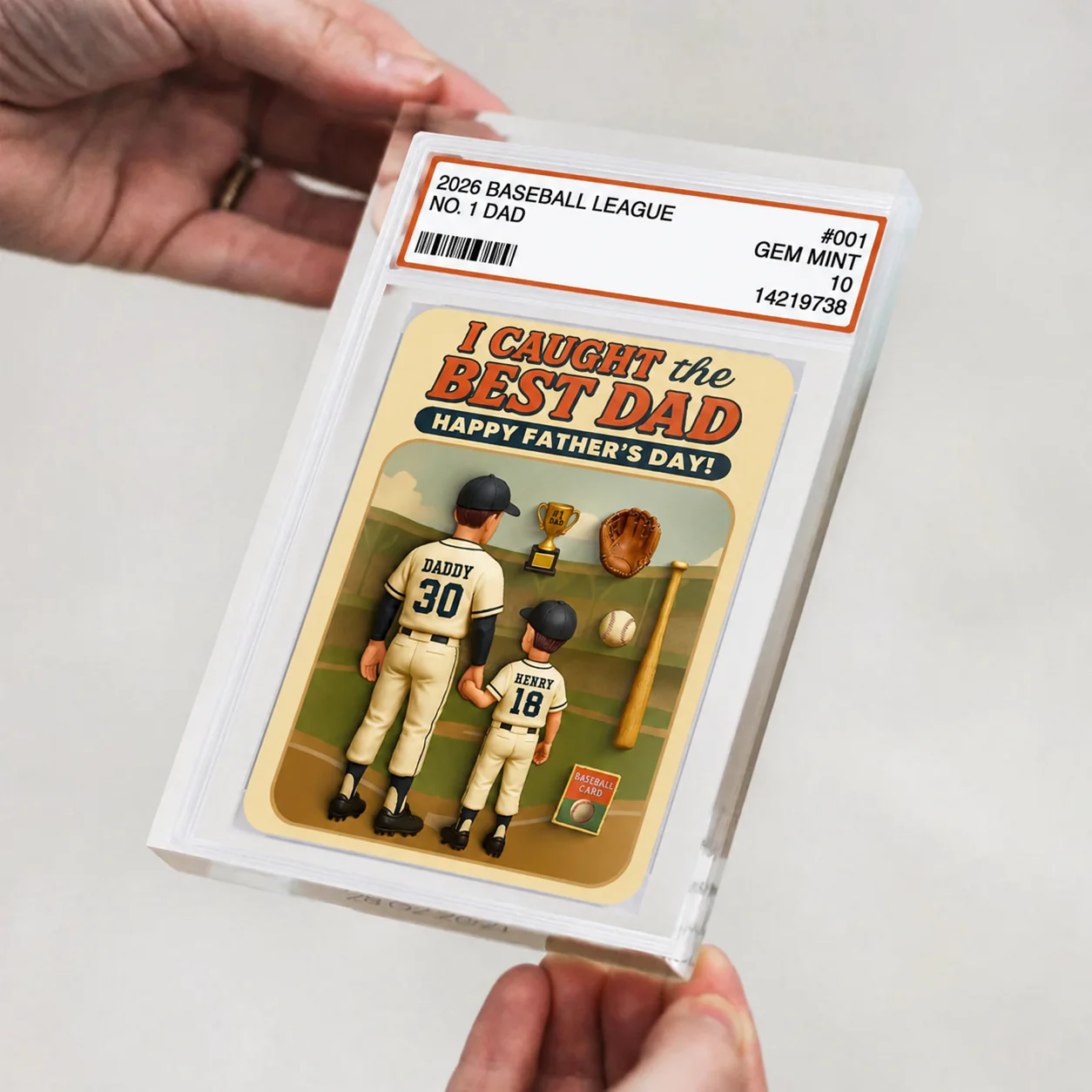 I Caught the Best Dad Baseball Trading Card Personalized Acrylic Block Plaque, Gift for Dad, Gift for Husband - Image 6