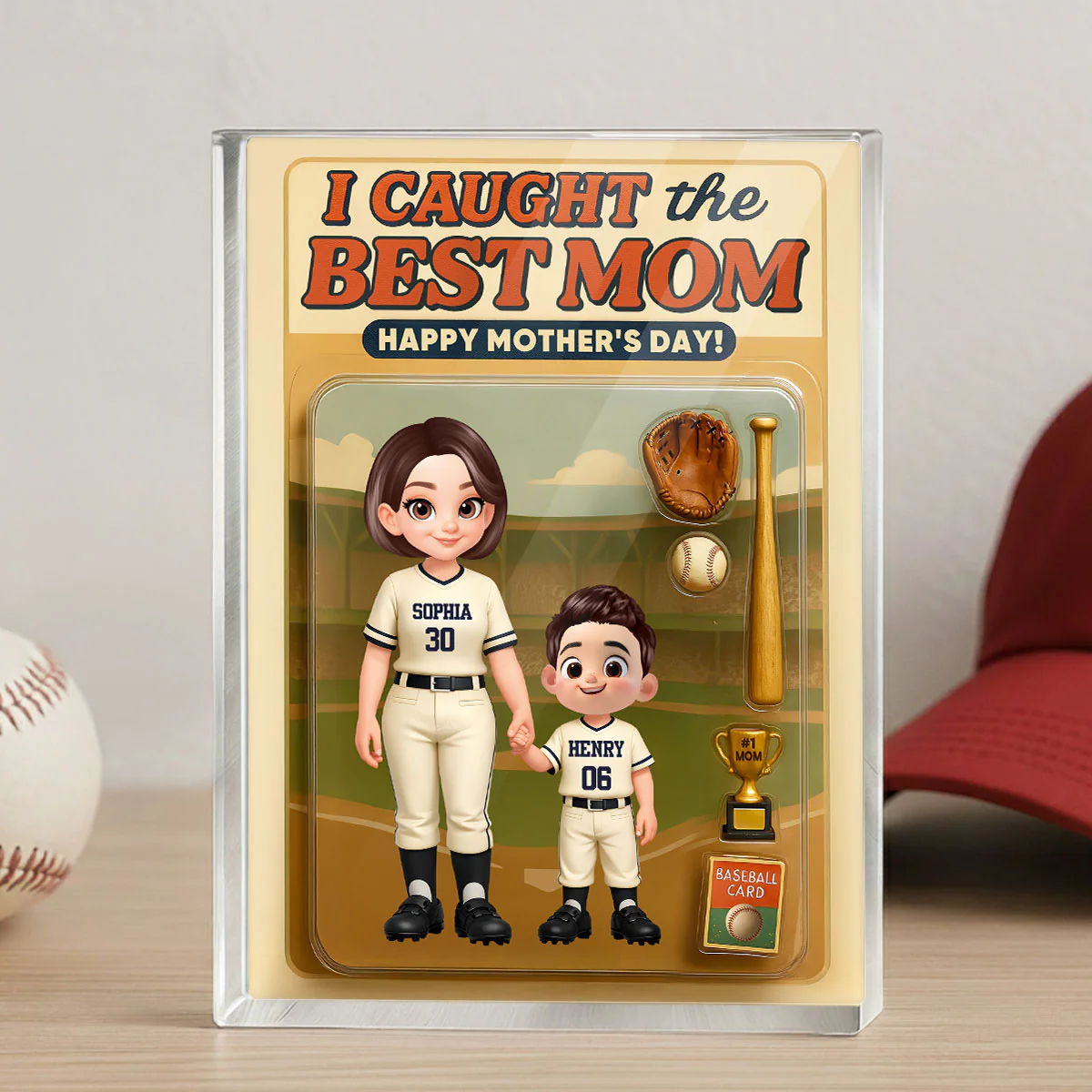 I Caught the Best Mom Baseball Mom Custom Action Figure - Personalized Acrylic Block Plaque - Heartfelt Gift for Mom, Wife - Image 2