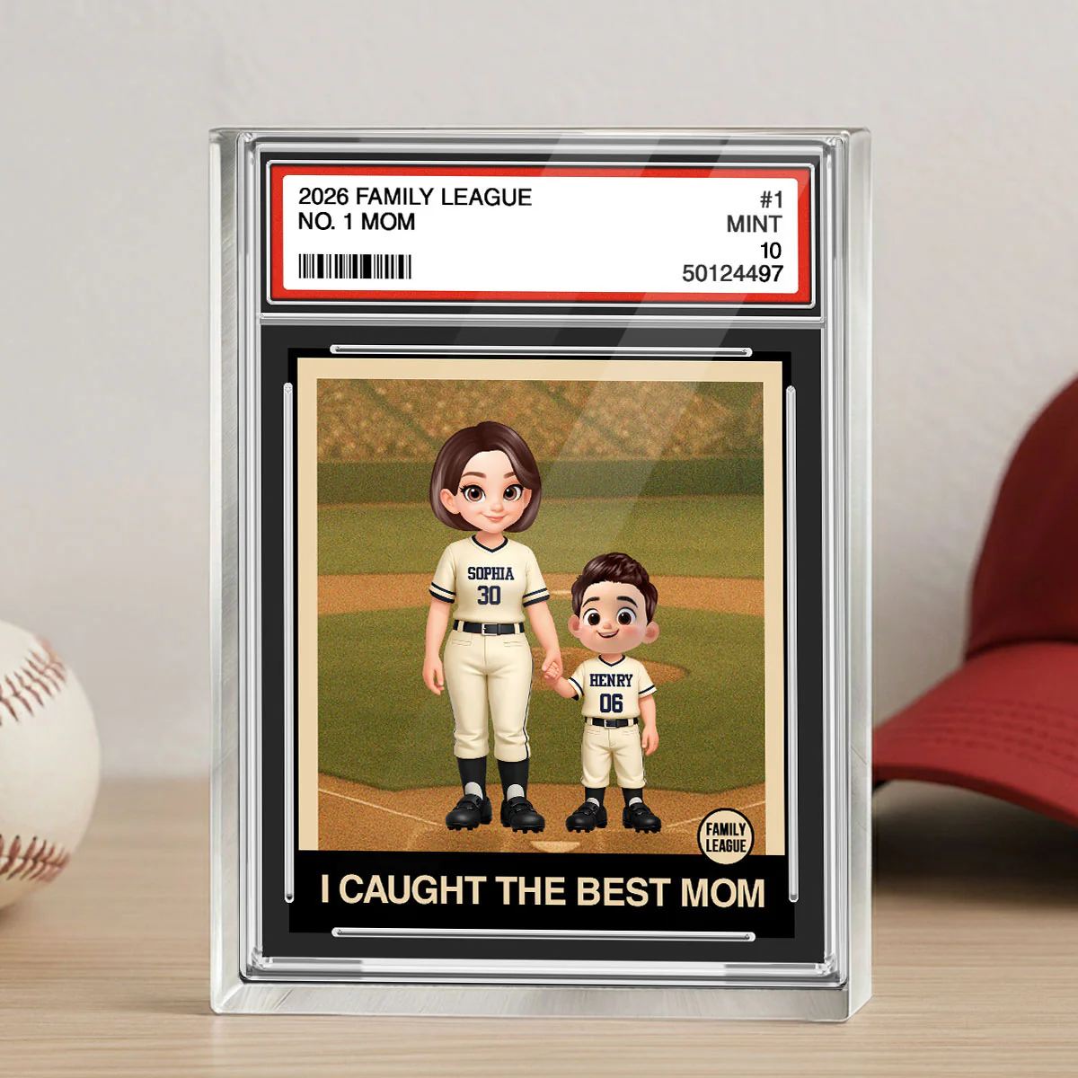 I Caught the Best Mom Baseball Mom Trading Card - Personalized Acrylic Block Plaque - Heartfelt Gift for Mom, Wife - Image 3