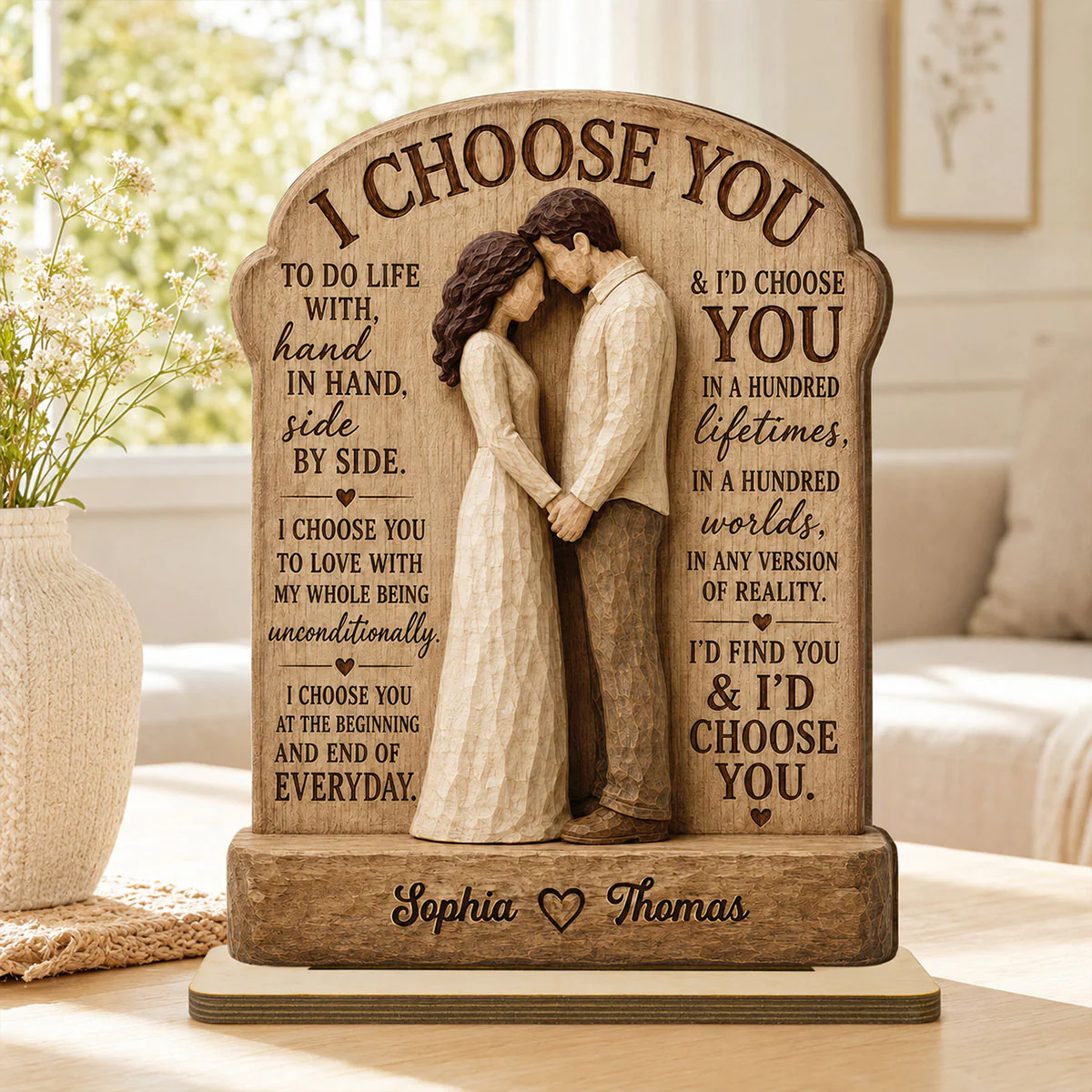 I Choose You Couple Hand In Hand 2D Flat - Personalized 2-Layered Wooden Plaque - Anniversary Gift Keepsake For Couples