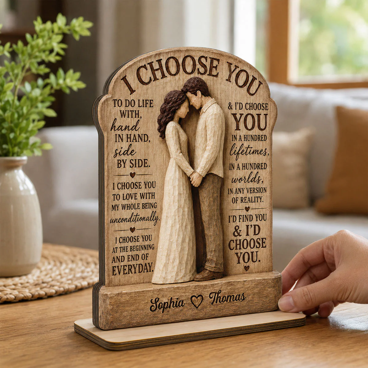 I Choose You Couple Hand In Hand 2D Flat - Personalized 2-Layered Wooden Plaque - Anniversary Gift Keepsake For Couples - Image 2