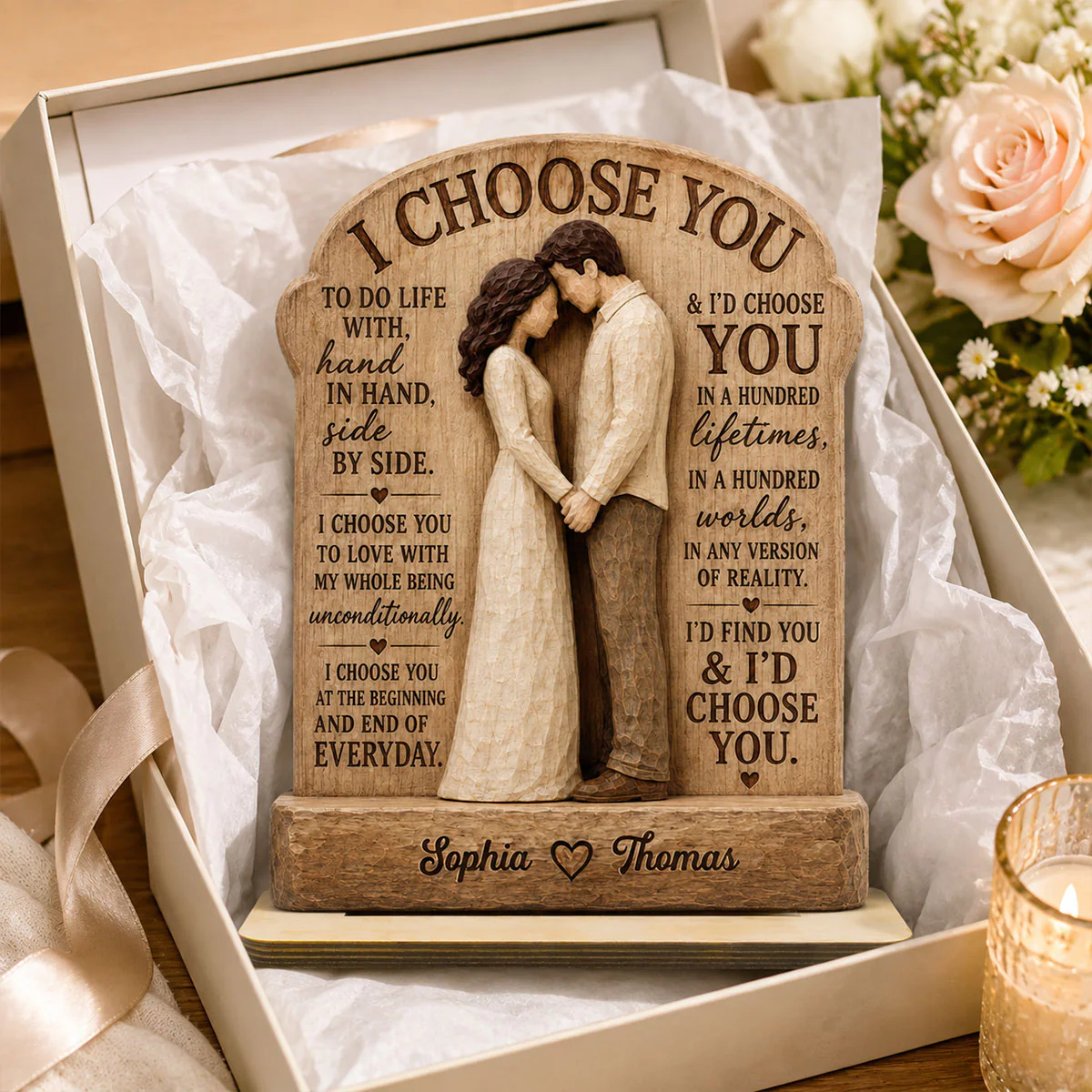 I Choose You Couple Hand In Hand 2D Flat - Personalized 2-Layered Wooden Plaque - Anniversary Gift Keepsake For Couples - Image 3