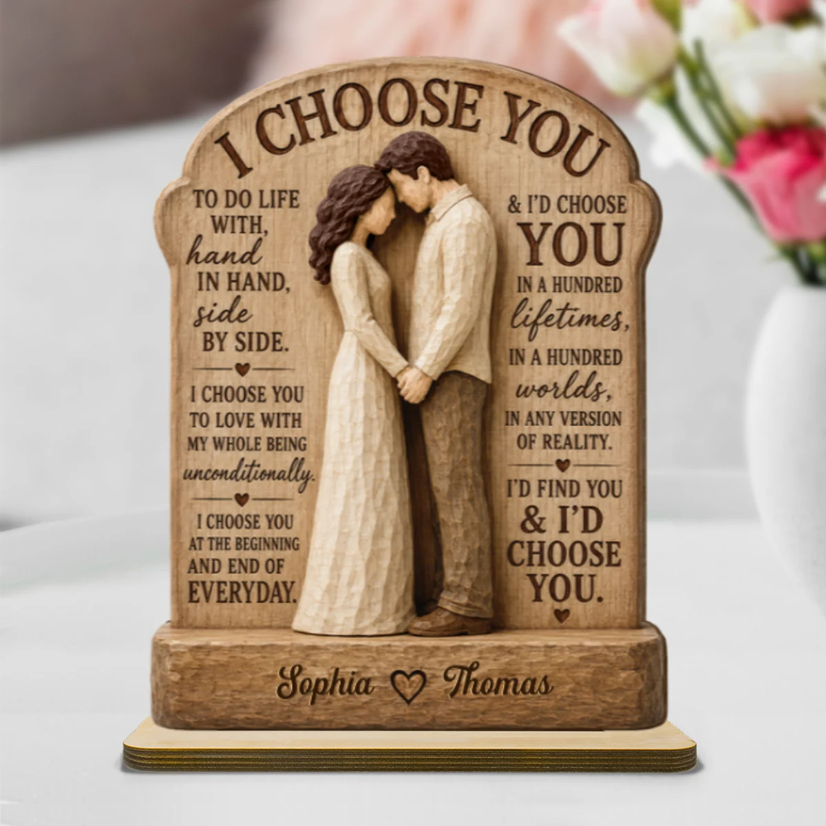 I Choose You Couple Hand In Hand 2D Flat - Personalized 2-Layered Wooden Plaque - Anniversary Gift Keepsake For Couples - Image 9