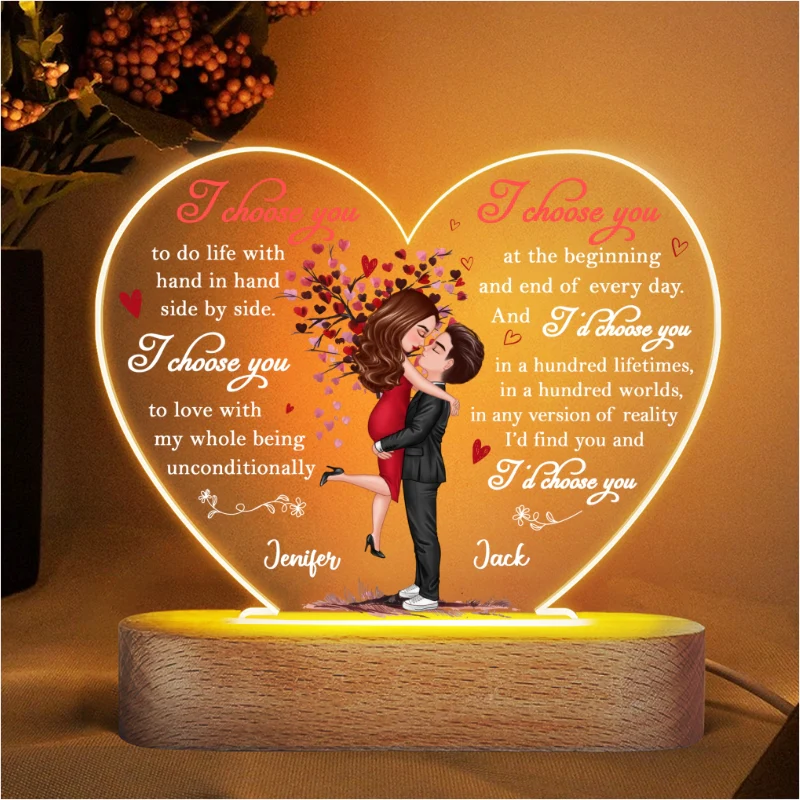I Choose You Doll Couple Fingerprint Personalized Heart Plaque LED Night Light - Image 4