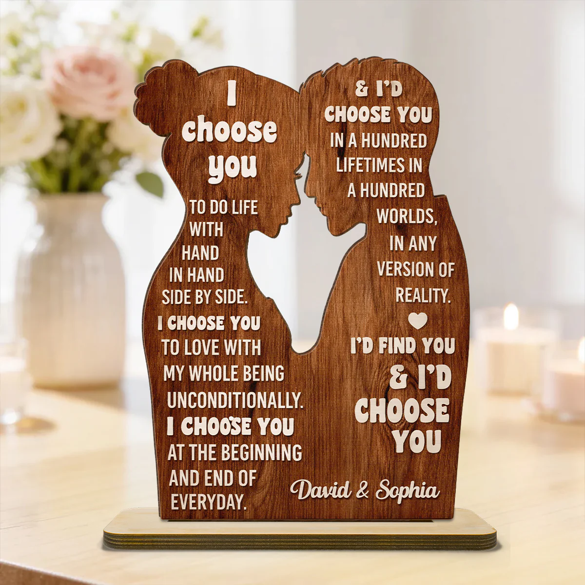 I Choose You to Do Life with - Personalized 2-Layered Wooden Plaque - Sentimental Wedding Anniversary Gift, Valentine's Day Gift for Him, for Her