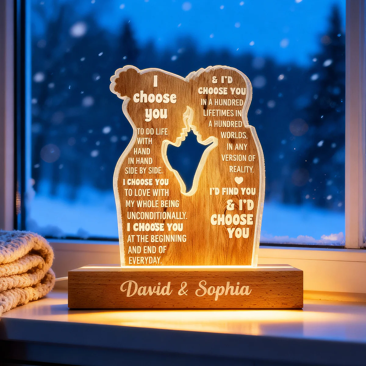 I Choose You to Do Life with - Personalized Acrylic Block LED Night Light - Sentimental Wedding Anniversary Gift, Valentine's Day Gift for Him, for Her - Image 2