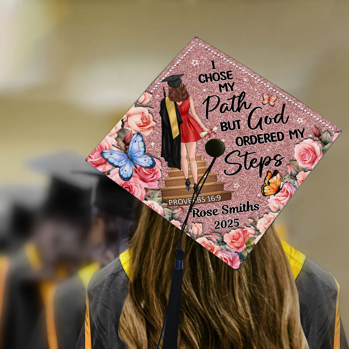 I Chose My Path God Ordered My Steps Personalized Graduation Cap Topper (Not Real Glitter) - Image 2