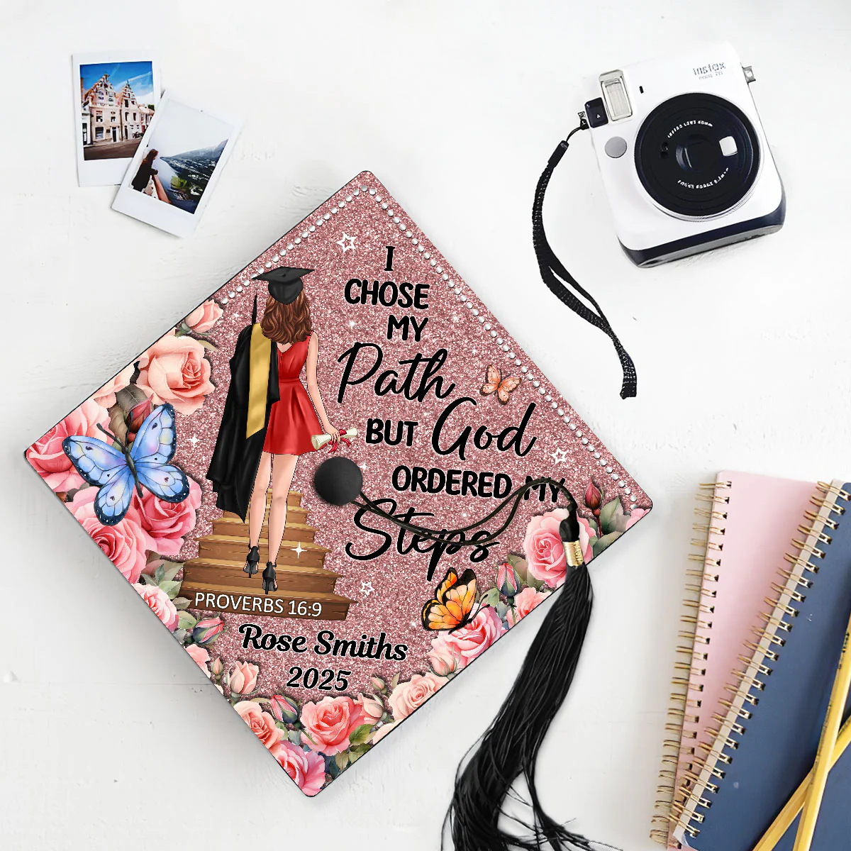 I Chose My Path God Ordered My Steps Personalized Graduation Cap Topper (Not Real Glitter) - Image 4