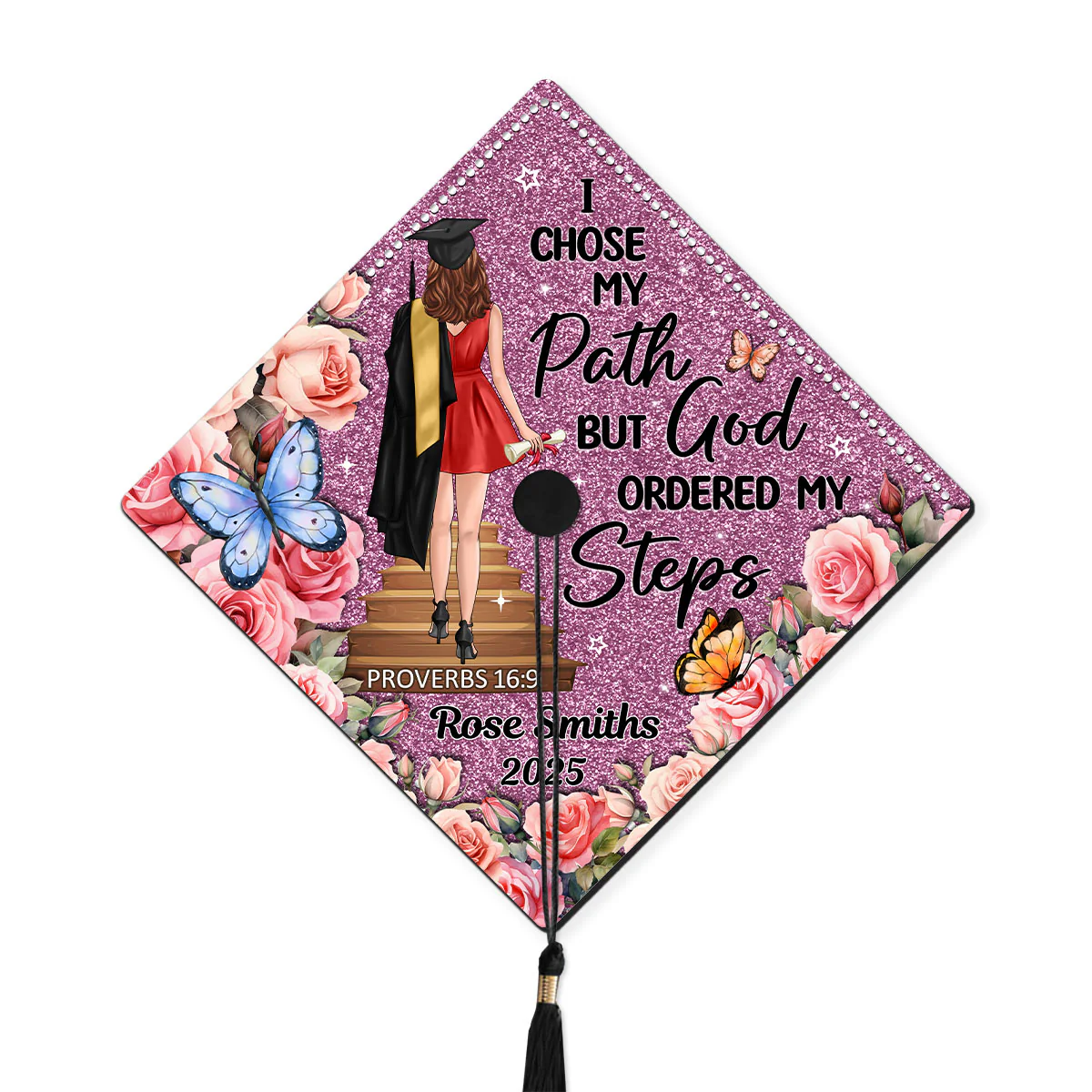 I Chose My Path God Ordered My Steps Personalized Graduation Cap Topper (Not Real Glitter) - Image 7