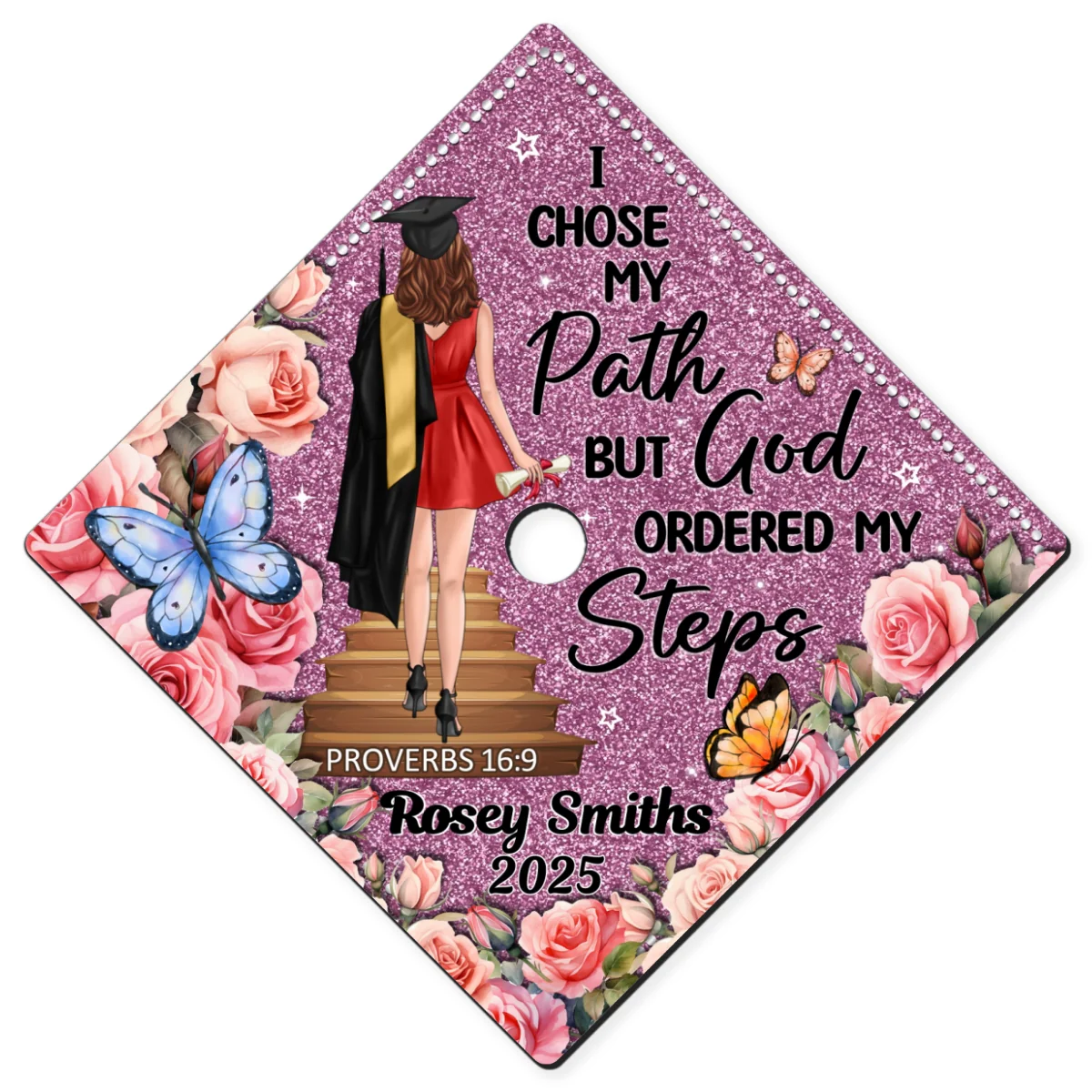 I Chose My Path God Ordered My Steps Personalized Graduation Cap Topper (Not Real Glitter) - Image 8