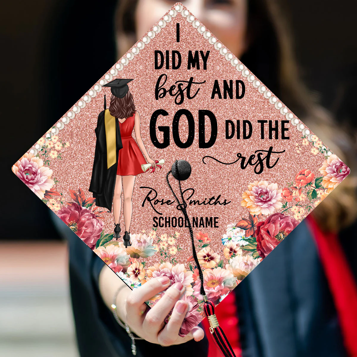I Did My Best God Did The Rest Personalized Printed Graduation Cap Topper, Graduation Gift