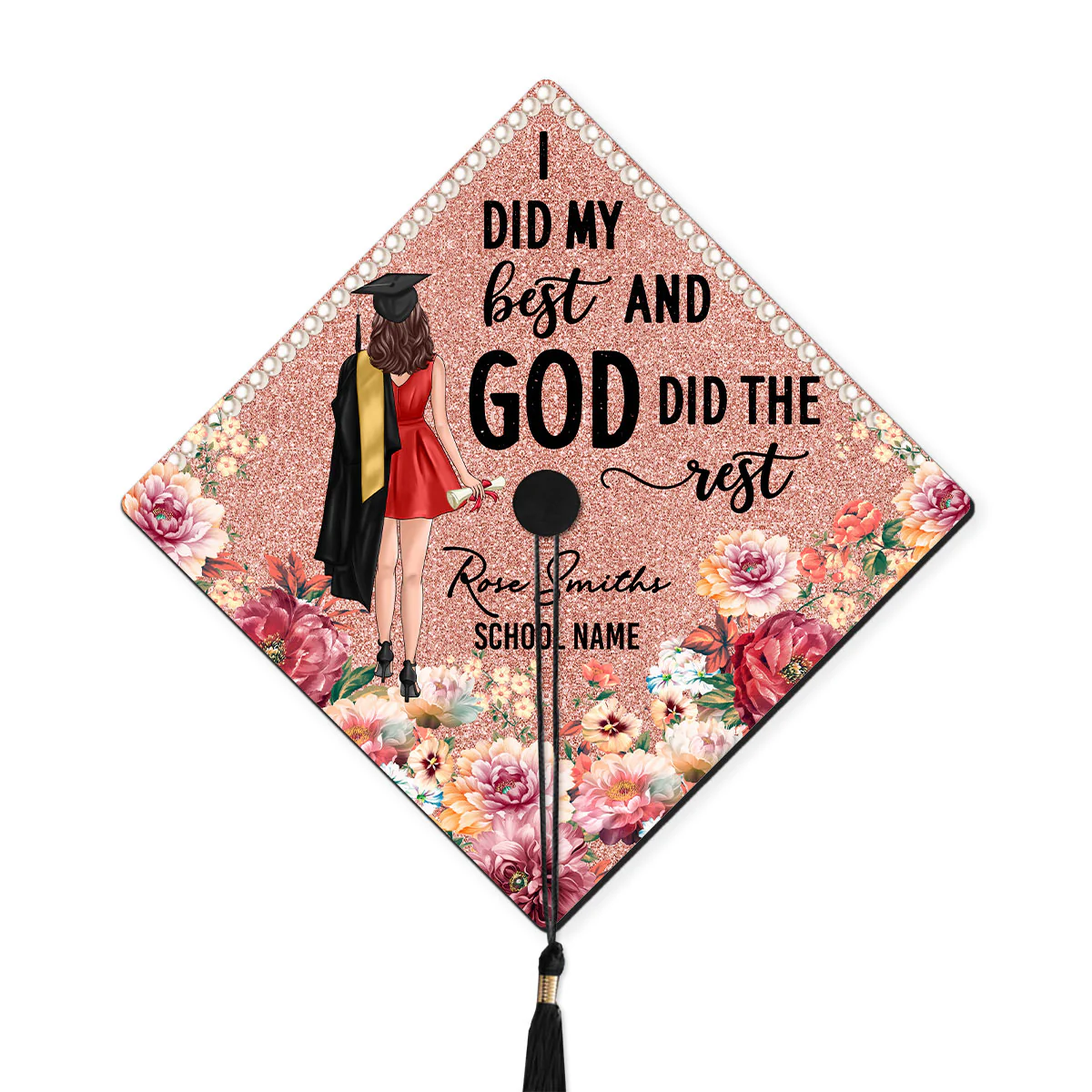 I Did My Best God Did The Rest Personalized Printed Graduation Cap Topper, Graduation Gift - Image 11