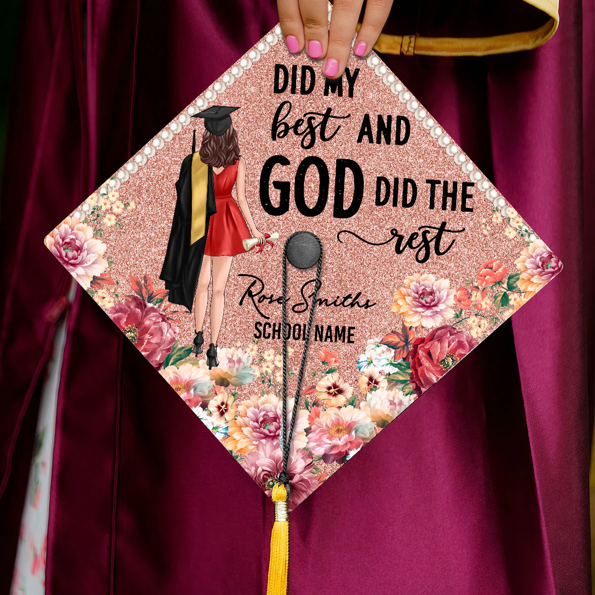 I Did My Best God Did The Rest Personalized Printed Graduation Cap Topper, Graduation Gift - Image 12