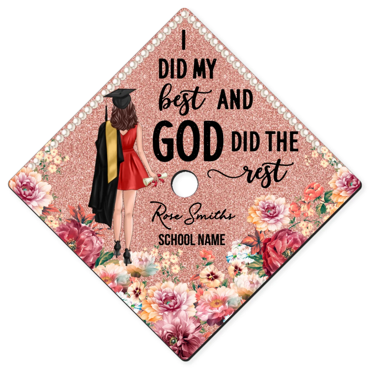 I Did My Best God Did The Rest Personalized Printed Graduation Cap Topper, Graduation Gift - Image 13