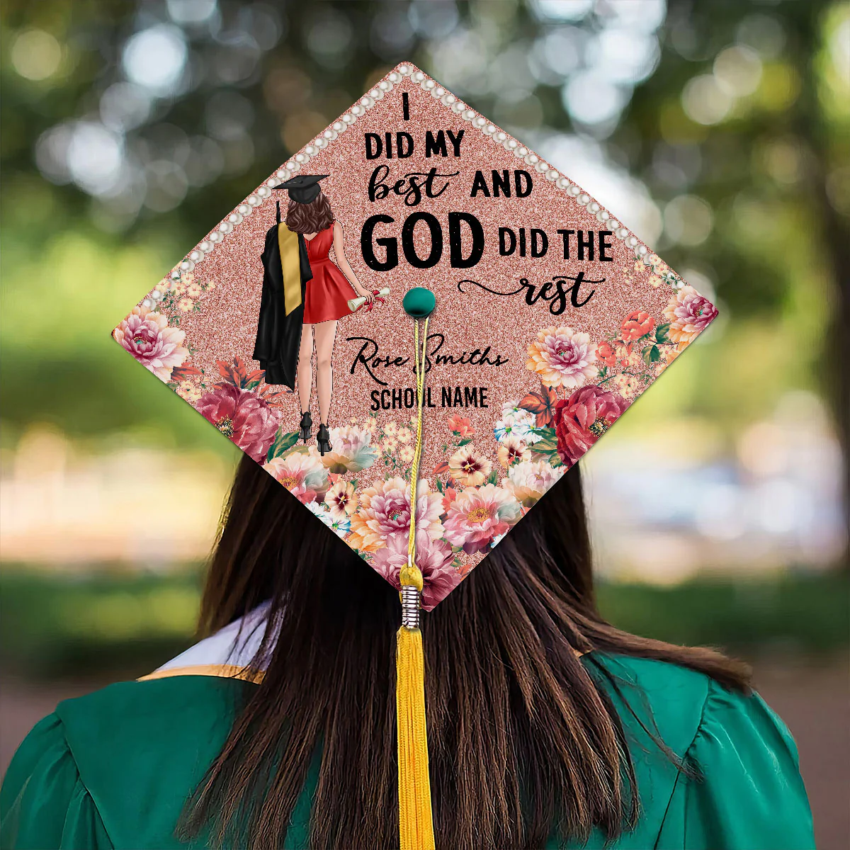 I Did My Best God Did The Rest Personalized Printed Graduation Cap Topper, Graduation Gift - Image 2