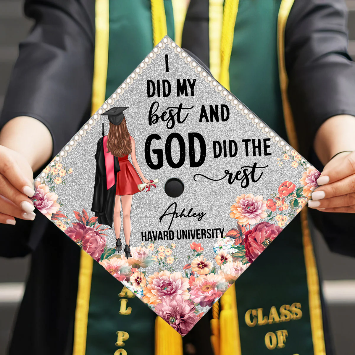 I Did My Best God Did The Rest Personalized Printed Graduation Cap Topper, Graduation Gift - Image 6