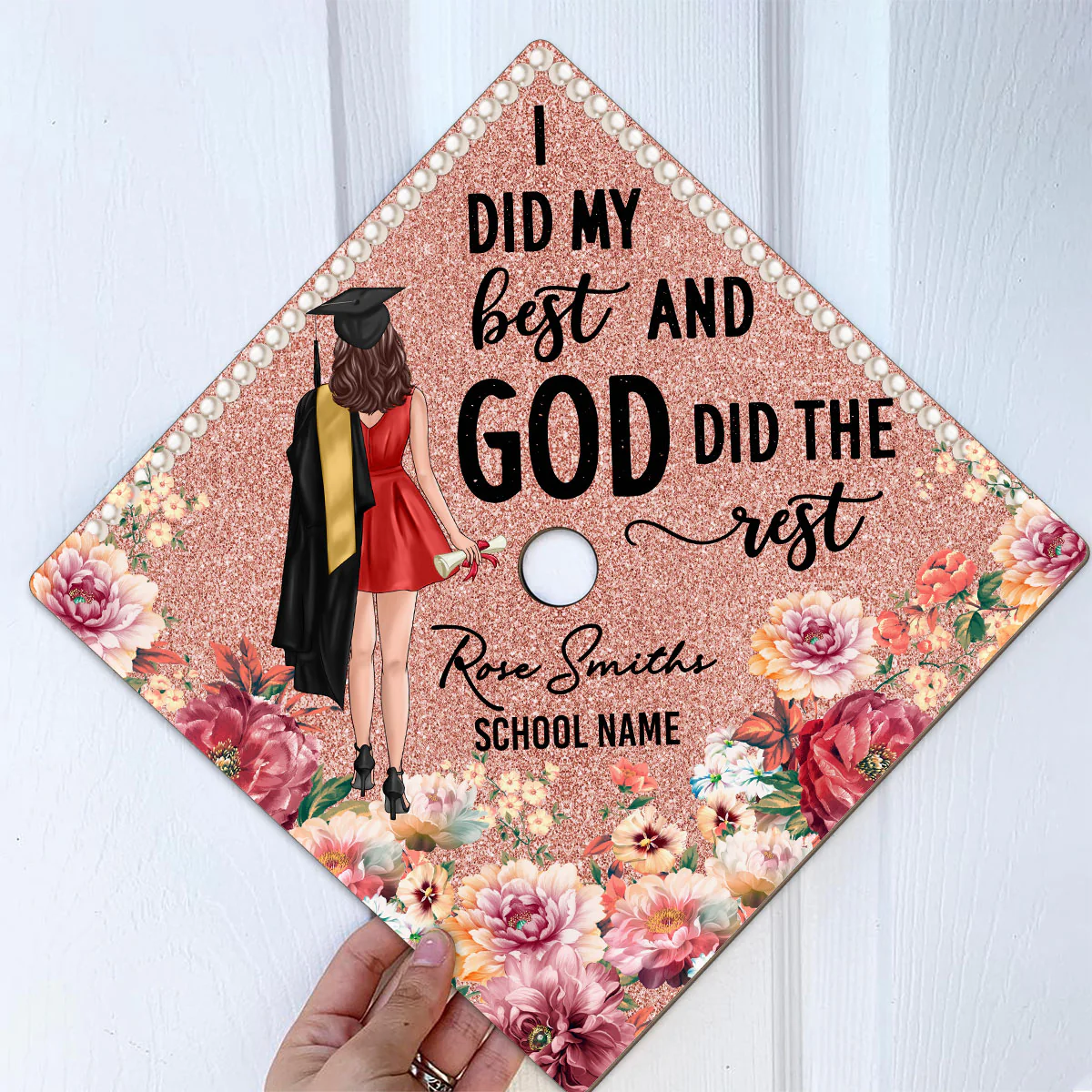 I Did My Best God Did The Rest Personalized Printed Graduation Cap Topper, Graduation Gift - Image 8