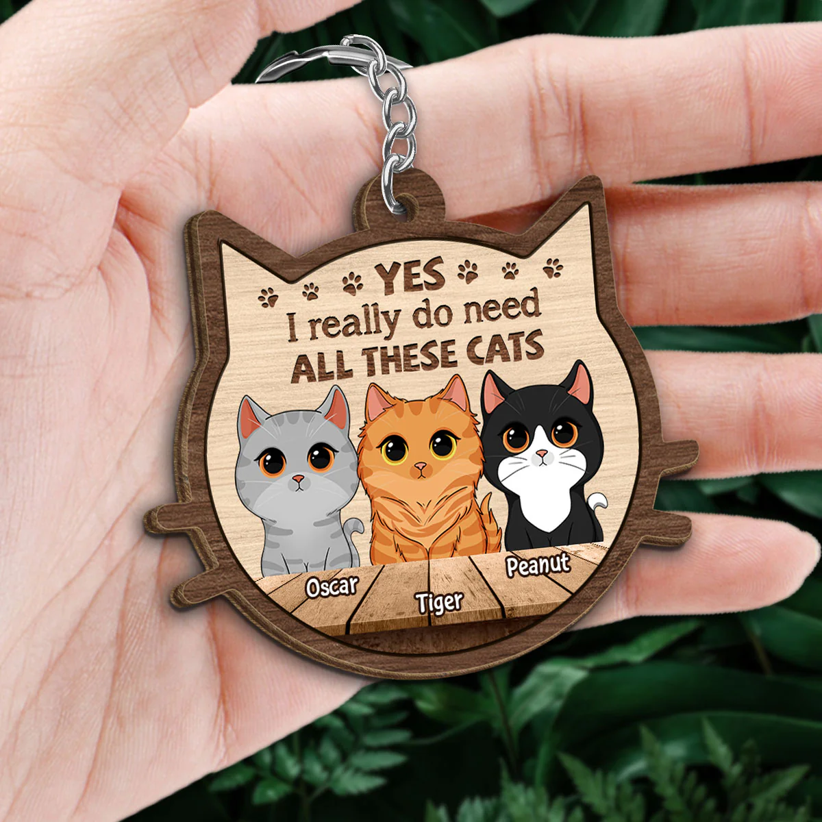I Do Need All These Cats Personalized Wooden Keychain - Image 2