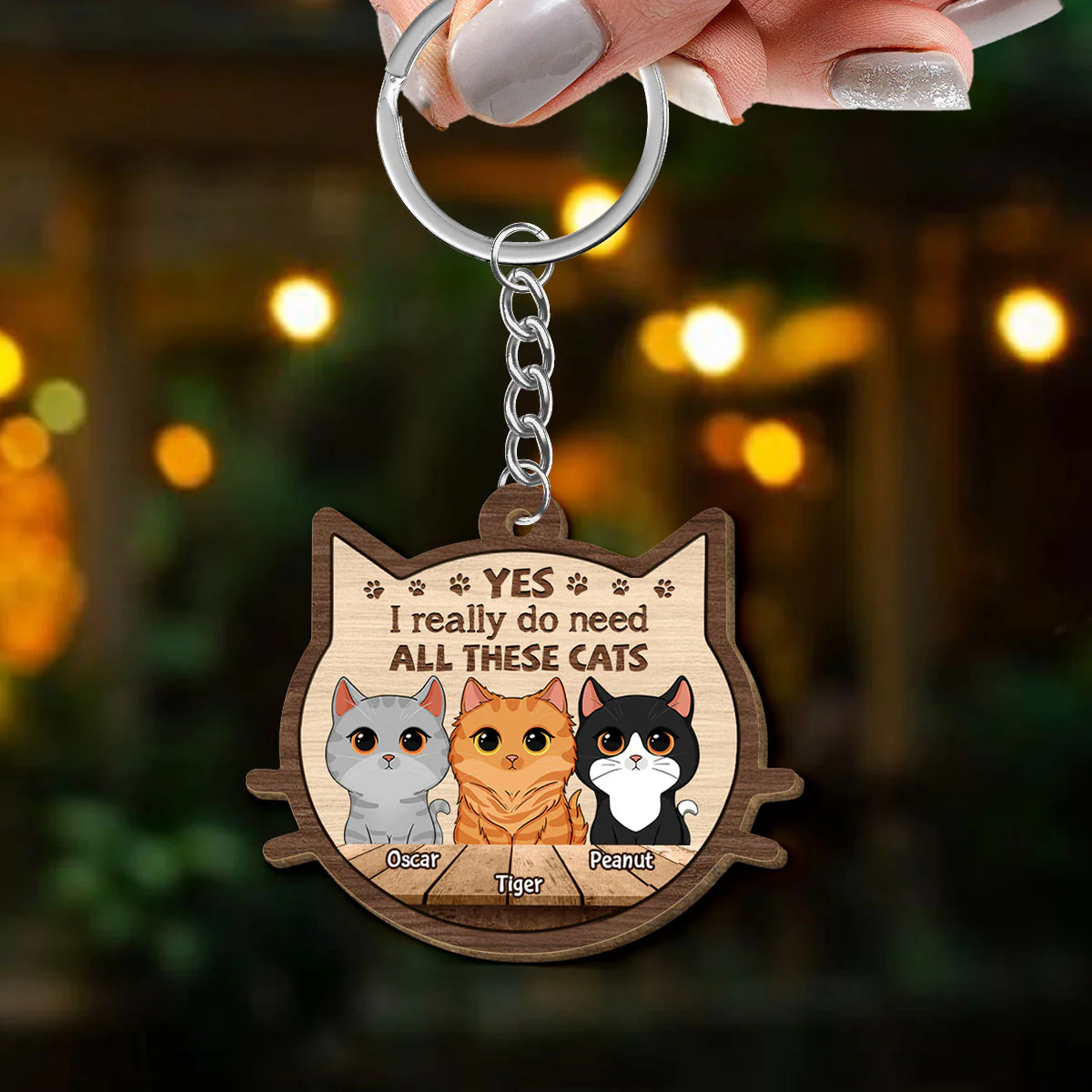 I Do Need All These Cats Personalized Wooden Keychain - Image 3
