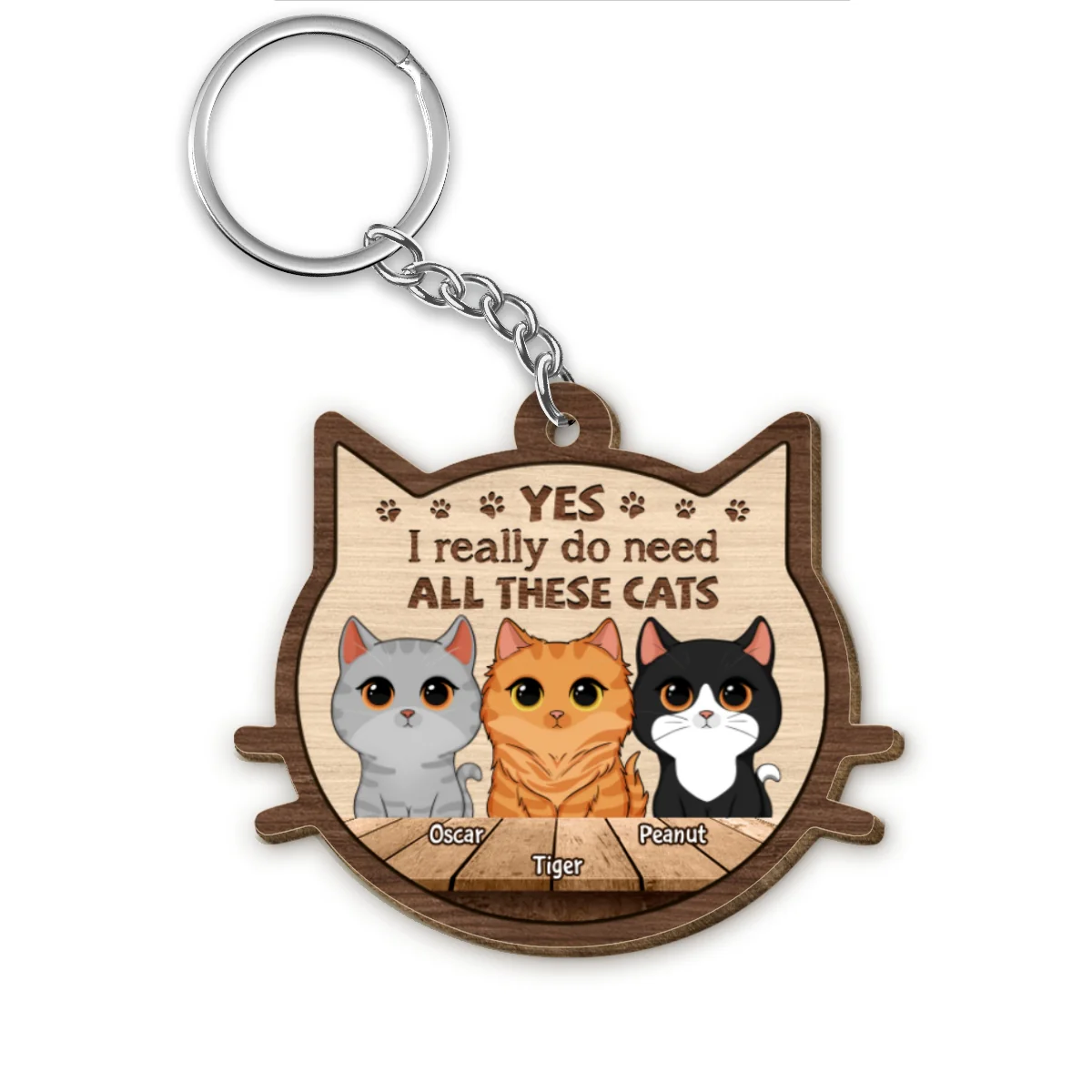 I Do Need All These Cats Personalized Wooden Keychain - Image 4