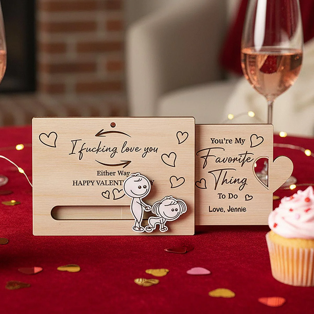 I Fcking Love You Funny Inappropriate Couple - Personalized Wooden Slider Ornament - Funny Gift For Him, For Her - Image 2