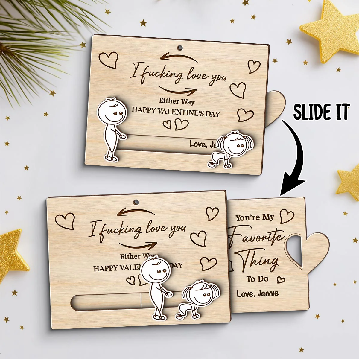 I Fcking Love You Funny Inappropriate Couple - Personalized Wooden Slider Ornament - Funny Gift For Him, For Her - Image 3