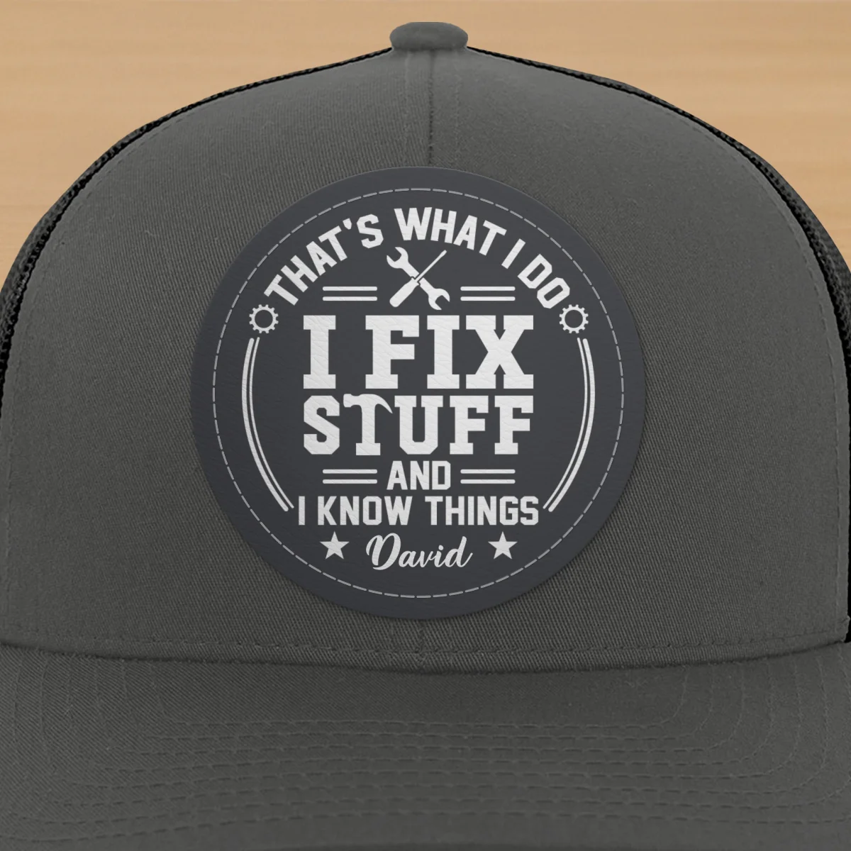 I Fix Stuff And Know Things Gift For Men Personalized Leather Patch Hat - Image 11
