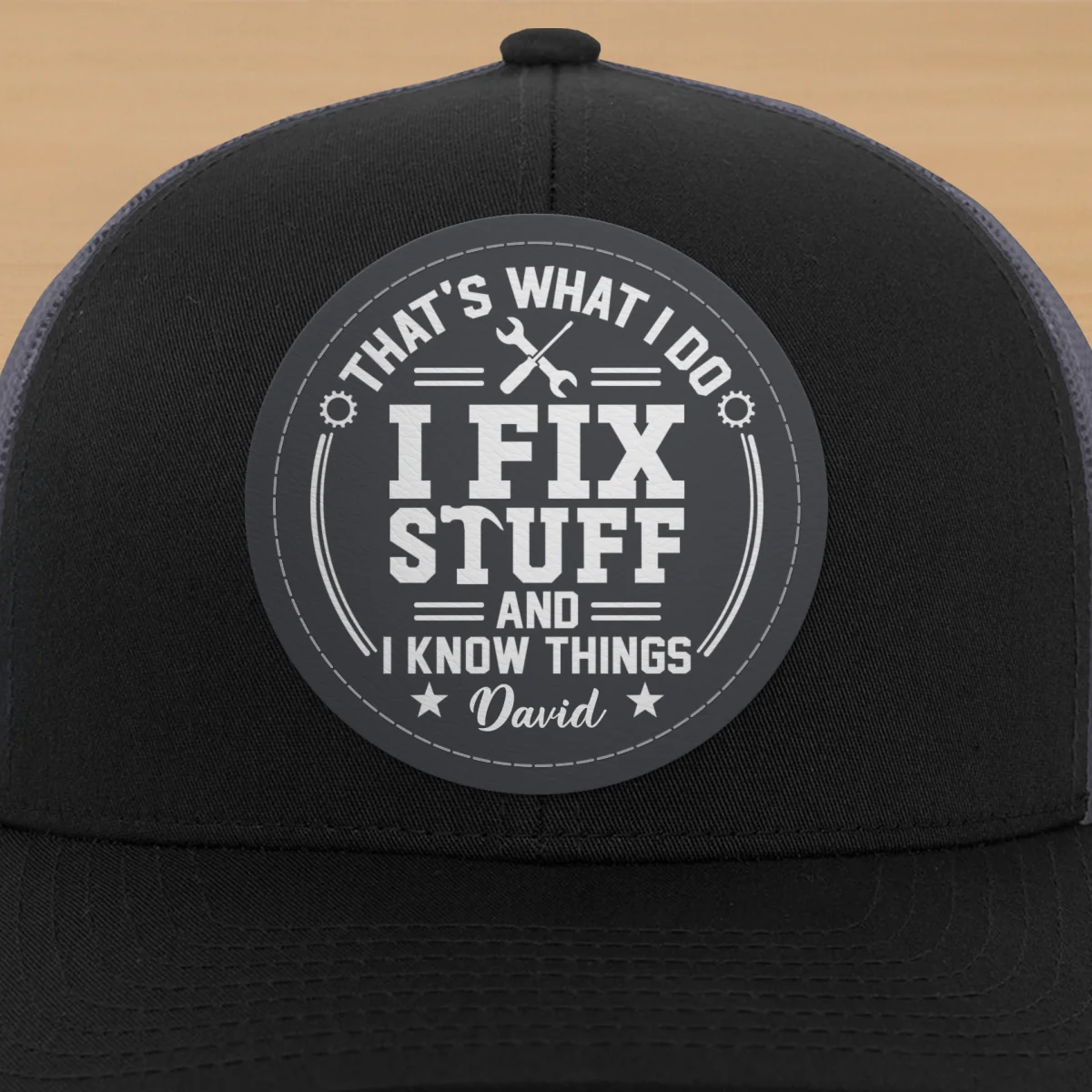 I Fix Stuff And Know Things Gift For Men Personalized Leather Patch Hat - Image 12
