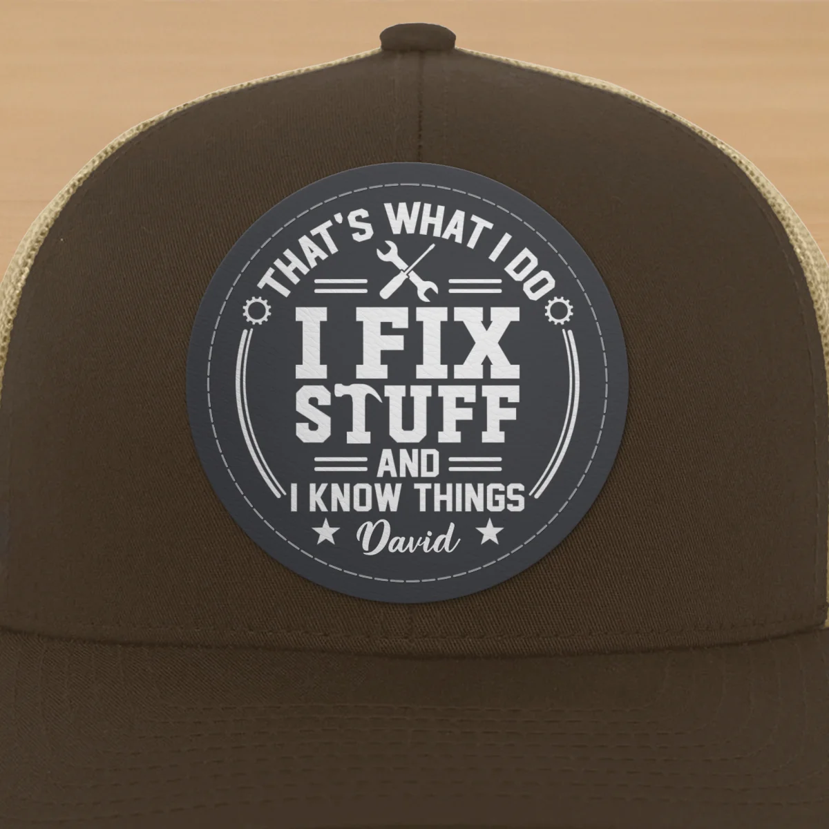 I Fix Stuff And Know Things Gift For Men Personalized Leather Patch Hat - Image 13