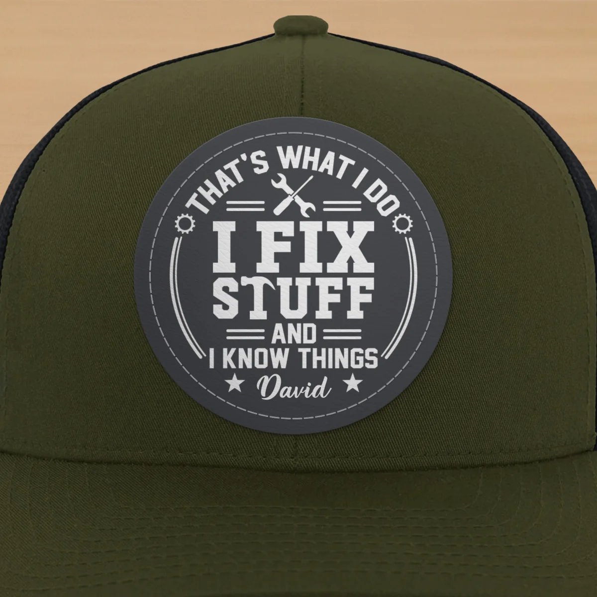 I Fix Stuff And Know Things Gift For Men Personalized Leather Patch Hat - Image 14